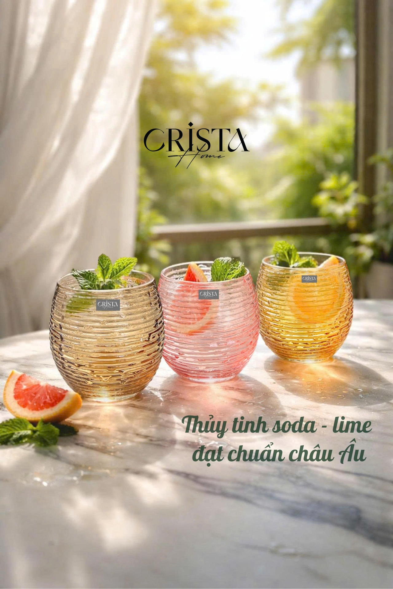 BỘ 6 CỐC THỦY TINH (8 Màu) DÁNG BẦU VÂN NGANG 300ML — MIX MÀU (4/28)