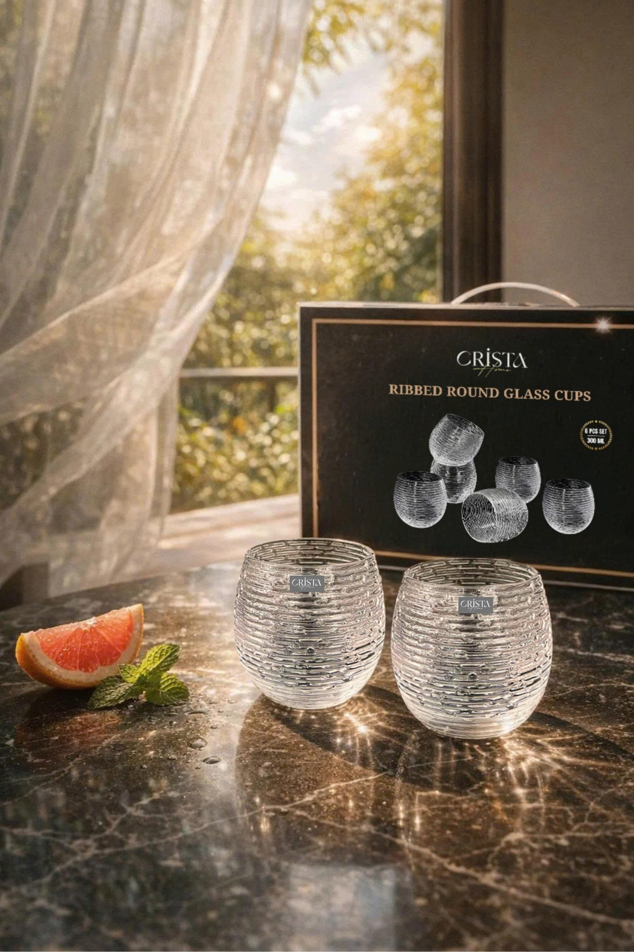 BỘ 6 CỐC THỦY TINH (8 Màu) DÁNG BẦU VÂN NGANG 300ML — MIX MÀU (11/28)