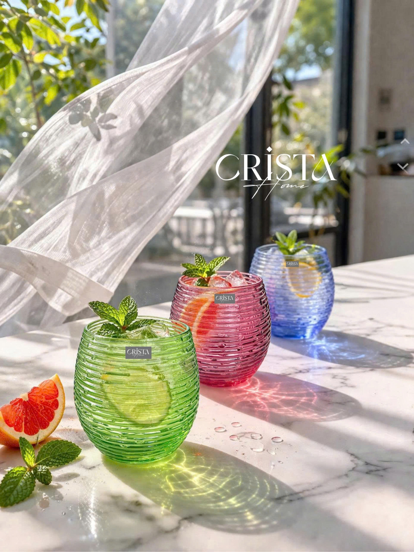 BỘ 6 CỐC THỦY TINH (8 Màu) DÁNG BẦU VÂN NGANG 300ML — MIX MÀU (17/28)