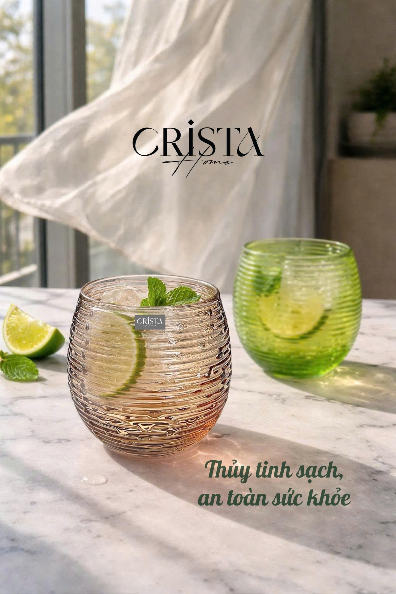 BỘ 6 CỐC THỦY TINH (8 Màu) DÁNG BẦU VÂN NGANG 300ML — MIX MÀU (23/28)