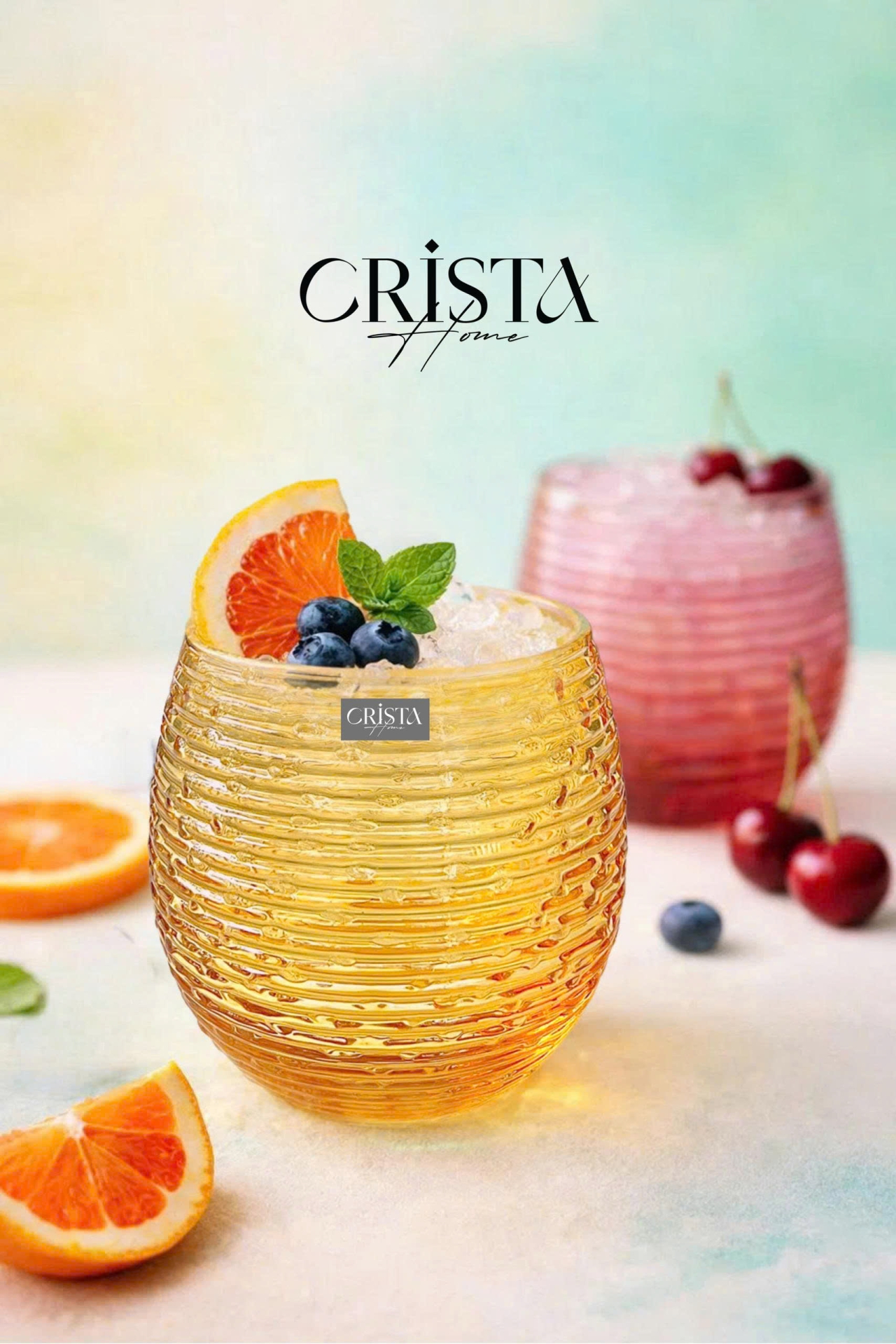 BỘ 6 CỐC THỦY TINH (8 Màu) DÁNG BẦU VÂN NGANG 300ML — MIX MÀU (25/28)