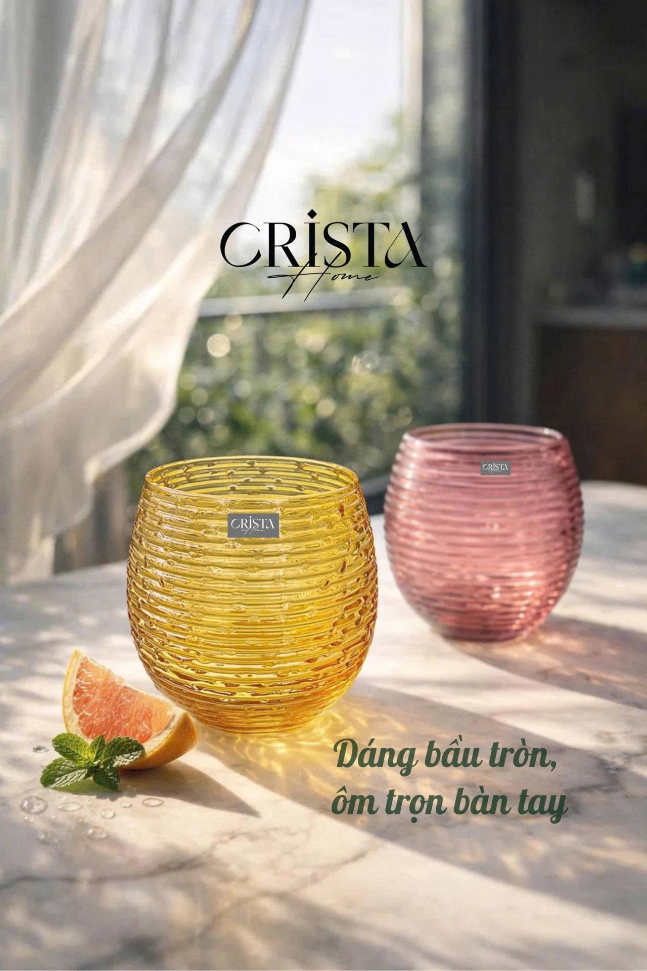 BỘ 6 CỐC THỦY TINH (8 Màu) DÁNG BẦU VÂN NGANG 300ML — MIX MÀU (26/28)