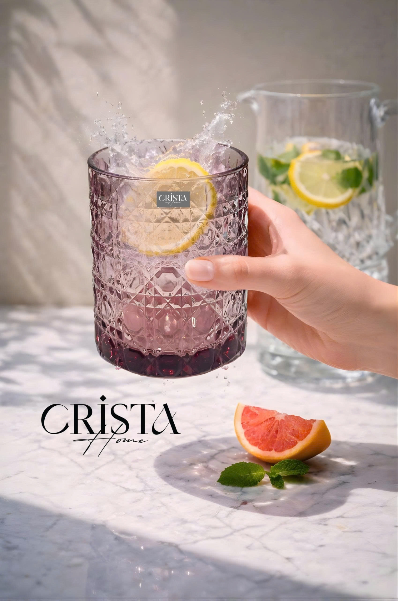 Bộ 6 Cốc Thủy Tinh Vân Pha Lê Nổi 390ml CRISTA HOME - Form Trụ Sang Trọng (2 Màu) — MIX MÀU (4/13)