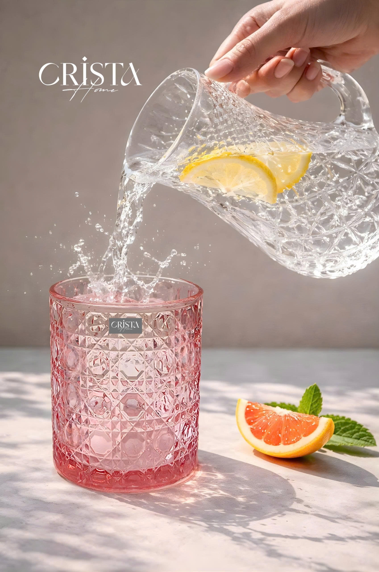 Bộ 6 Cốc Thủy Tinh Vân Pha Lê Nổi 390ml CRISTA HOME - Form Trụ Sang Trọng (2 Màu) — MIX MÀU (6/13)