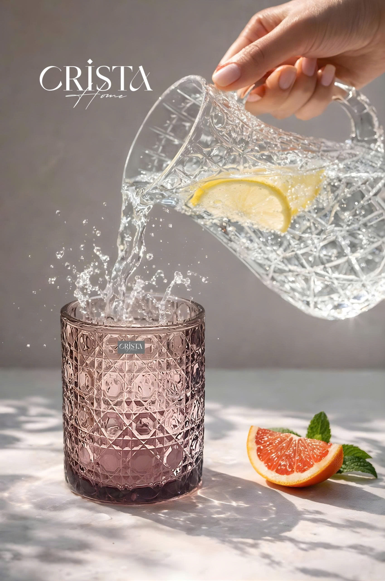 Bộ 6 Cốc Thủy Tinh Vân Pha Lê Nổi 390ml CRISTA HOME - Form Trụ Sang Trọng (2 Màu) — MIX MÀU (7/13)