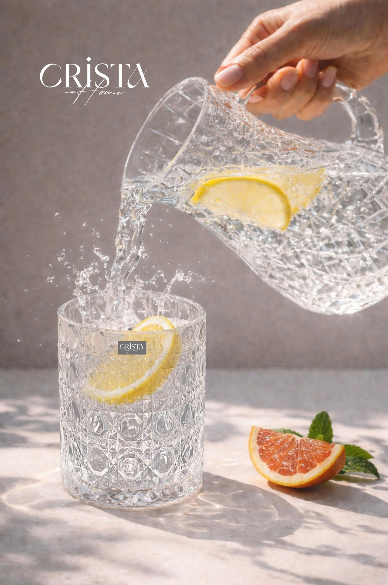 Bộ 6 Cốc Thủy Tinh Vân Pha Lê Nổi 390ml CRISTA HOME - Form Trụ Sang Trọng (2 Màu) — MIX MÀU (11/13)