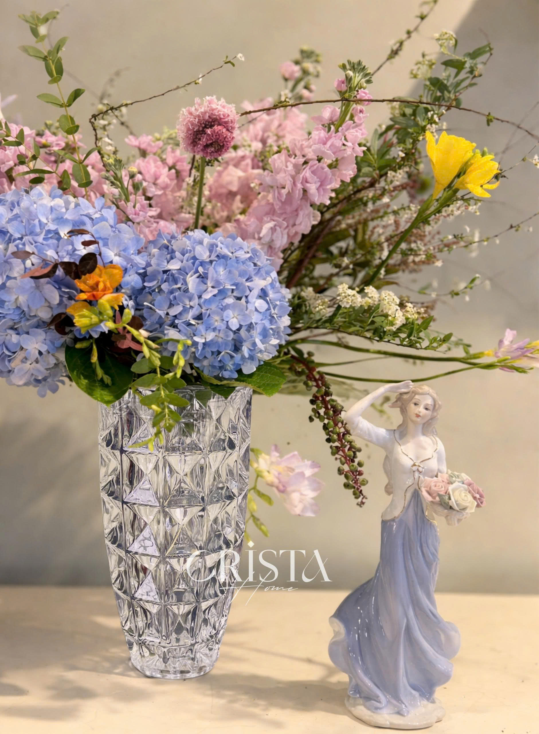 Bình Hoa Thủy Tinh Vân Kim Cương Màu Trắng Trong Suốt 27.5cm CRISTA HOME - Thanh Thoát, Tinh Tế (2/6)