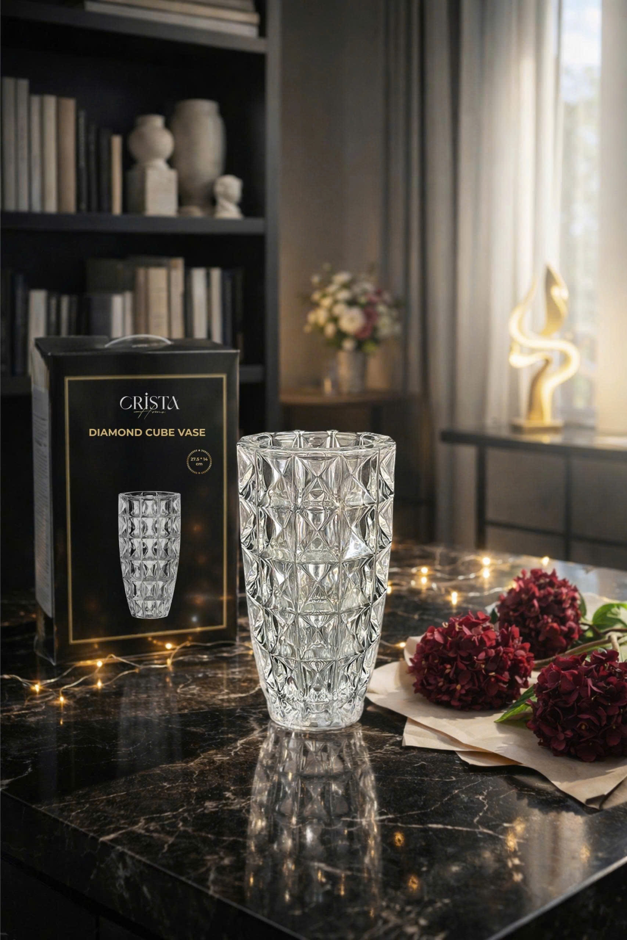 Bình Hoa Thủy Tinh Vân Kim Cương Màu Trắng Trong Suốt 27.5cm CRISTA HOME - Thanh Thoát, Tinh Tế (5/6)