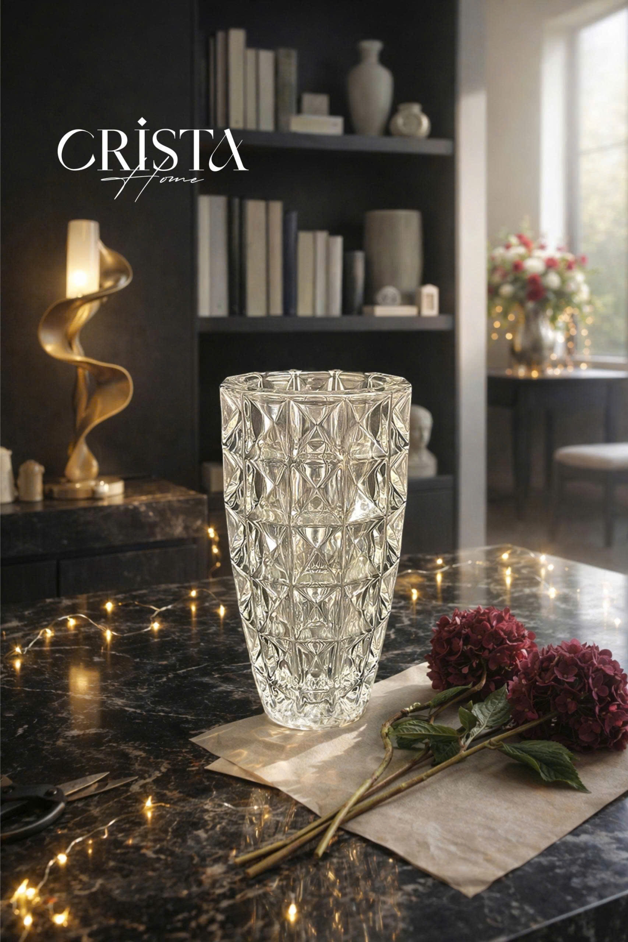 Bình Hoa Thủy Tinh Vân Kim Cương Màu Trắng Trong Suốt 27.5cm CRISTA HOME - Thanh Thoát, Tinh Tế (6/6)