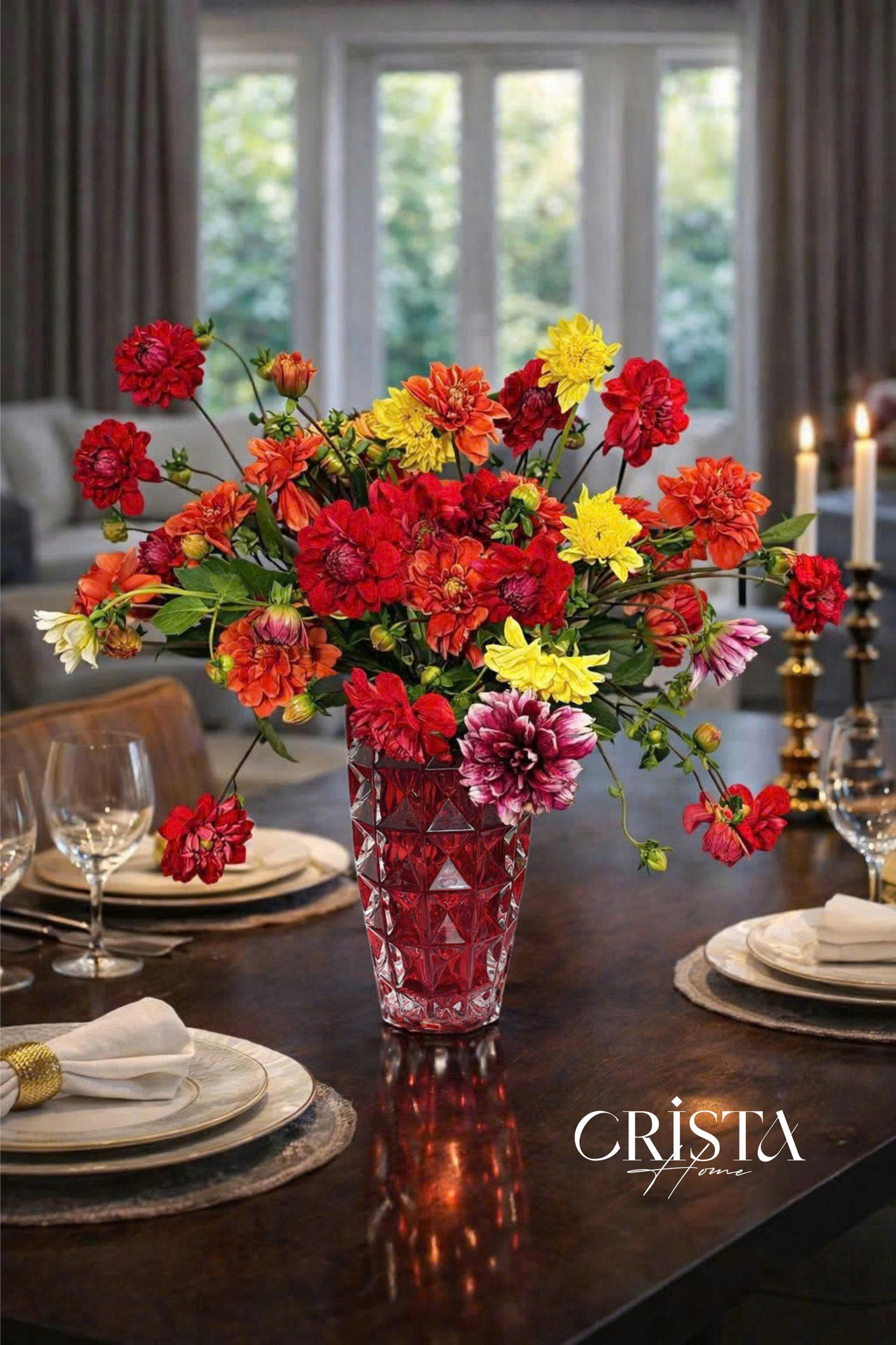 Bình Hoa Thủy Tinh Vân Kim Cương Màu Đỏ Ruby 27.5cm CRISTA HOME - Nổi Bật Đầy Khí Chất (2/6)