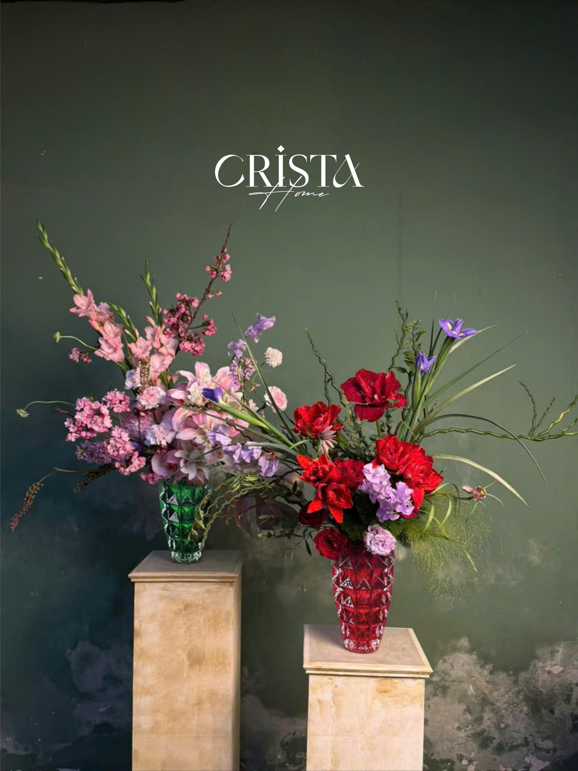 Bình Hoa Thủy Tinh Vân Kim Cương Màu Đỏ Ruby 27.5cm CRISTA HOME - Nổi Bật Đầy Khí Chất (3/6)