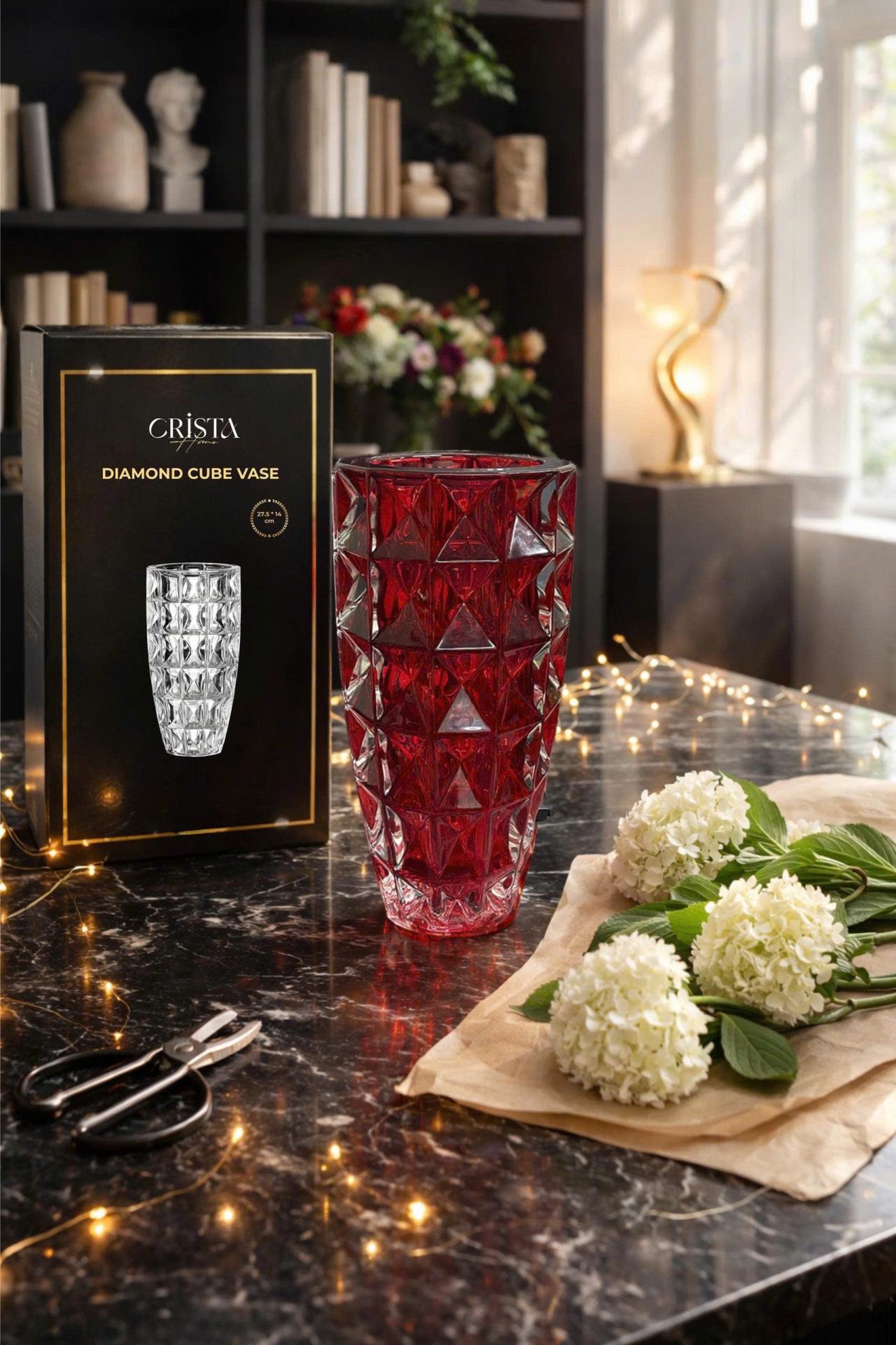 Bình Hoa Thủy Tinh Vân Kim Cương Màu Đỏ Ruby 27.5cm CRISTA HOME - Nổi Bật Đầy Khí Chất (6/6)