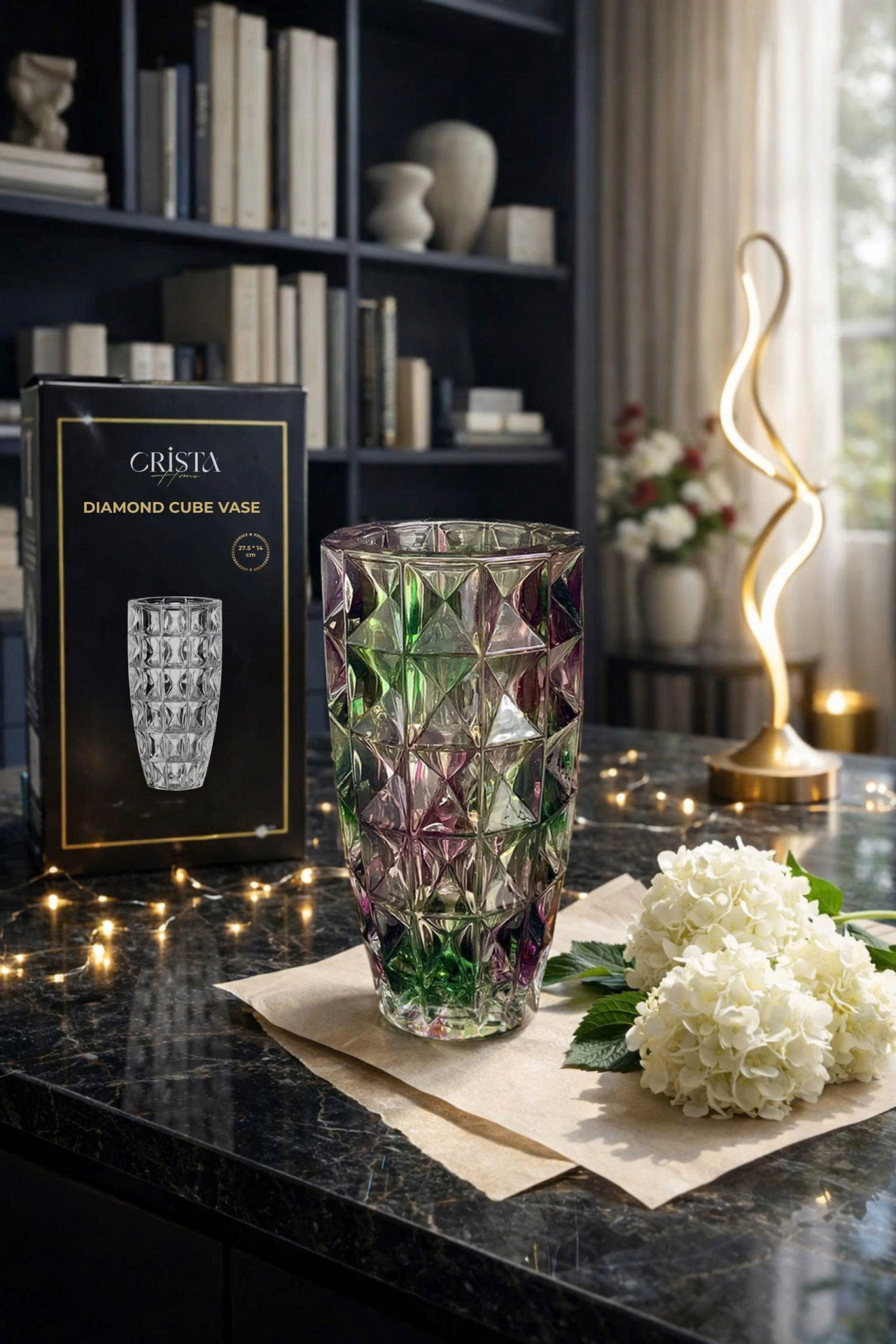 Bình Hoa Thủy Tinh Vân Kim Cương Màu Cầu Vồng | CRISTA HOME (3/4)