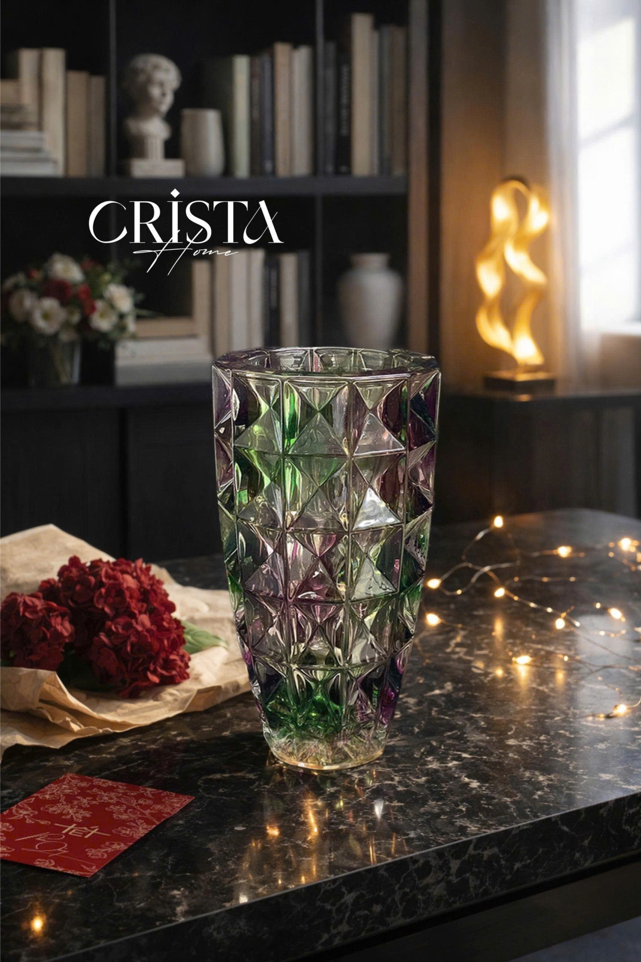 Bình Hoa Thủy Tinh Vân Kim Cương Màu Cầu Vồng | CRISTA HOME 