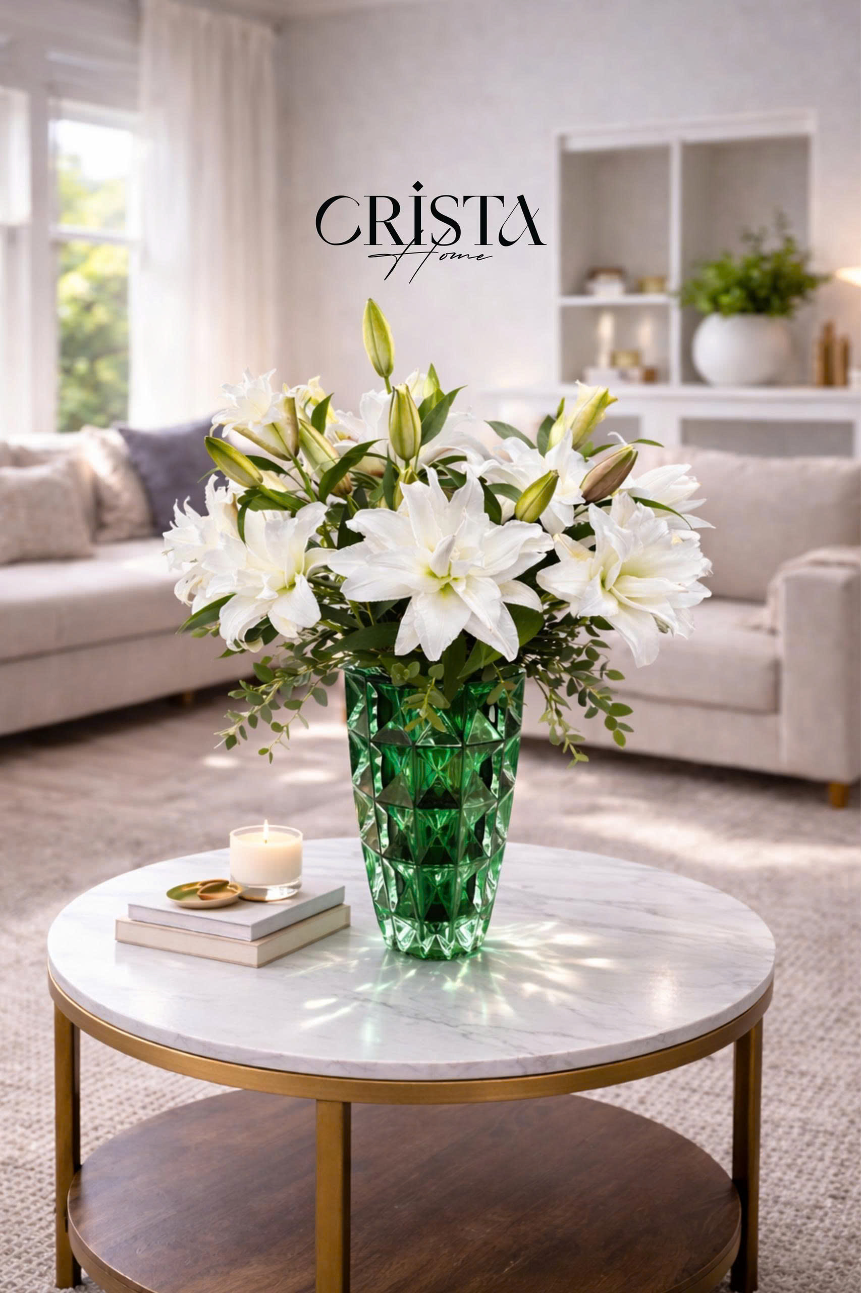 Bình Hoa Thủy Tinh Vân Kim Cương Màu Xanh Lá 27.5cm CRISTA HOME - Decor Sang Trọng (2/6)