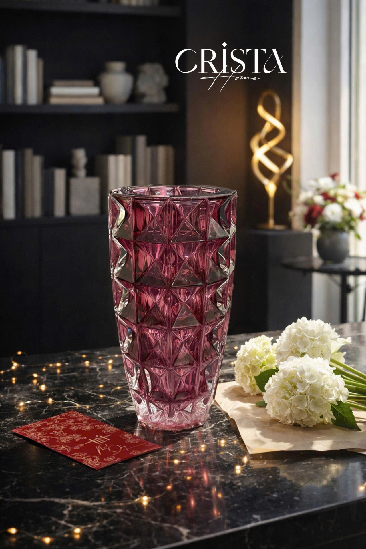 Lọ Hoa Thủy Tinh Vân Kim Cương Màu Tím | CRISTA HOME  (7/8)