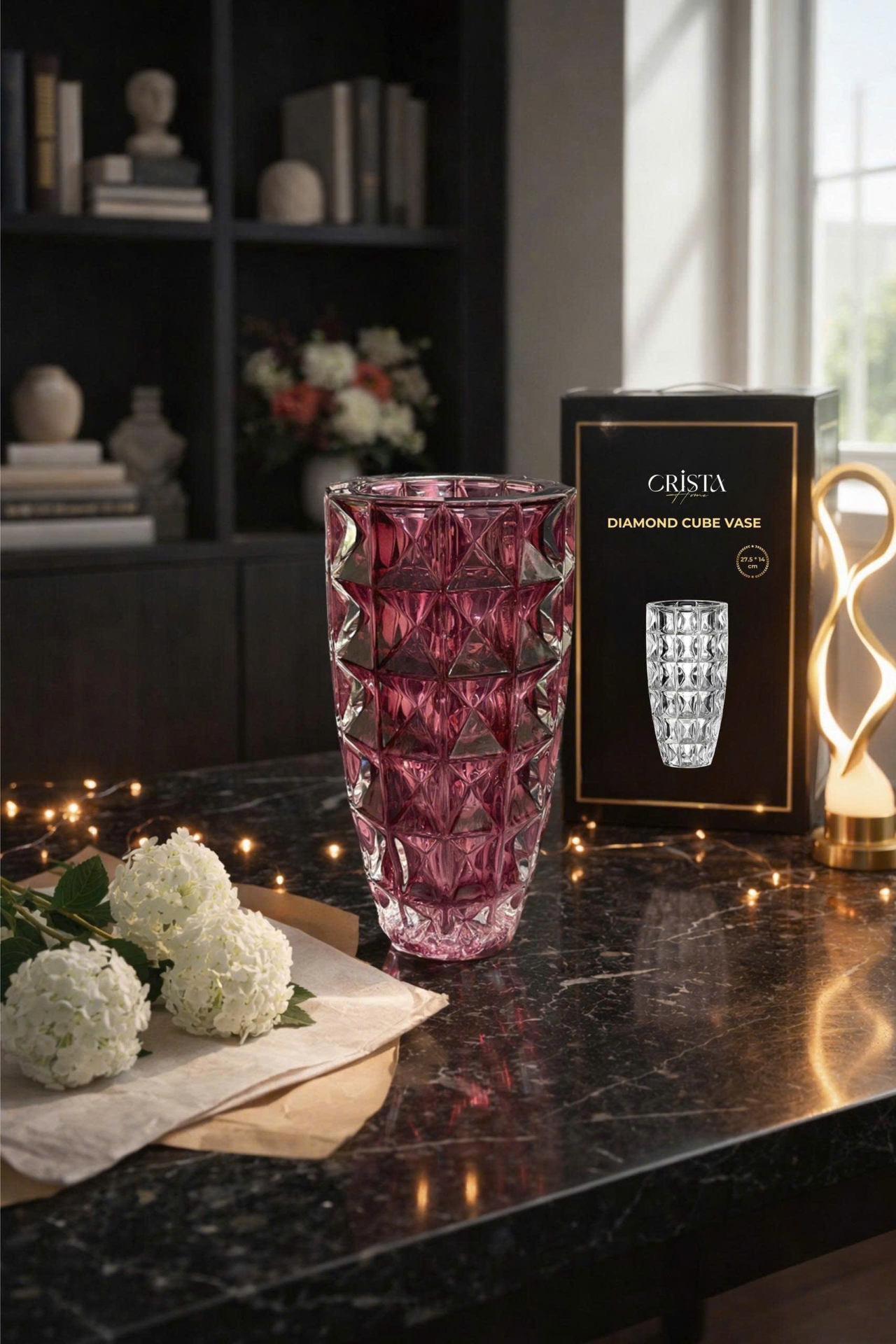Lọ Hoa Thủy Tinh Vân Kim Cương Màu Tím | CRISTA HOME 