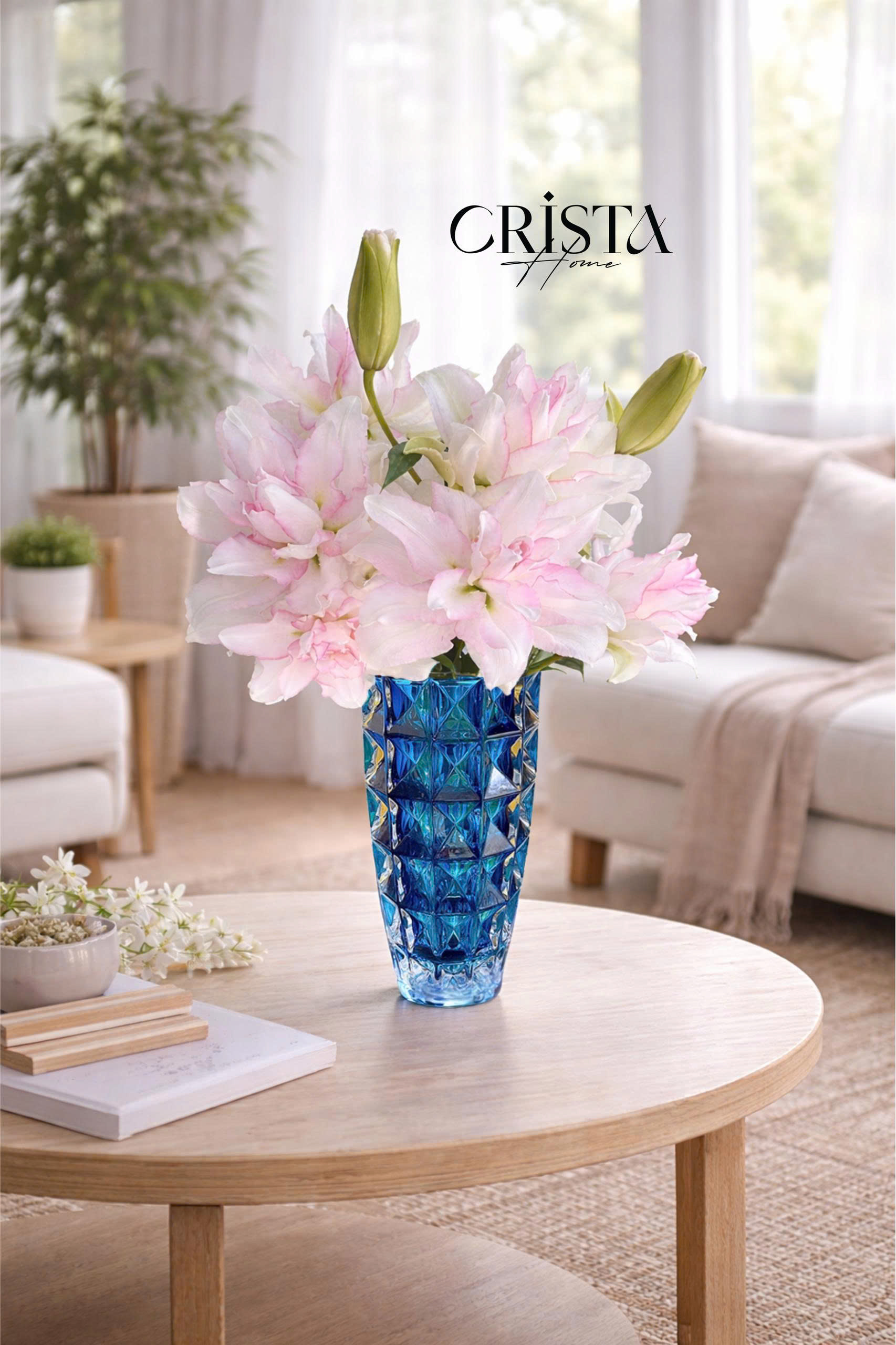 Bình Cắm Hoa Thủy Tinh Vân Kim Cương Màu Xanh Dương 27.5cm CRISTA HOME  (2/8)
