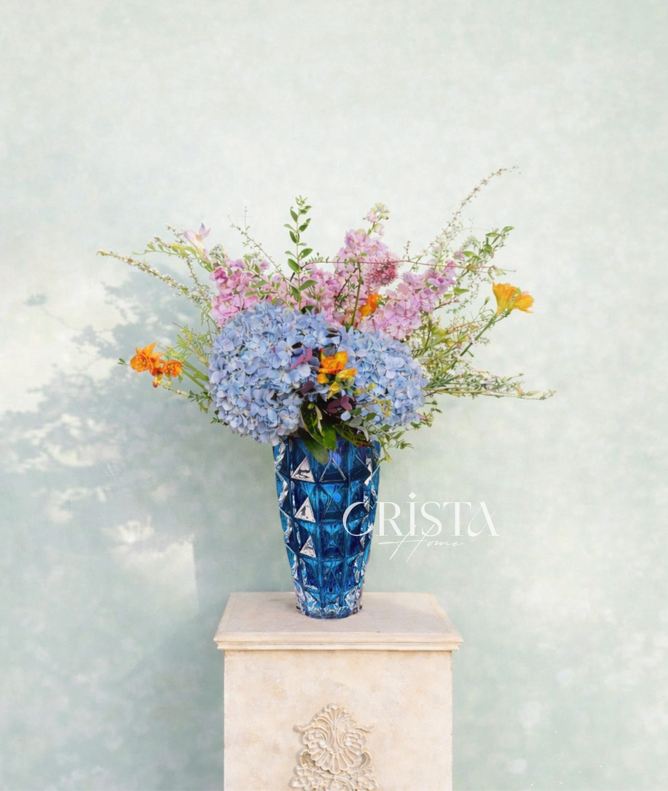 Bình Cắm Hoa Thủy Tinh Vân Kim Cương Màu Xanh Dương 27.5cm CRISTA HOME  (3/8)