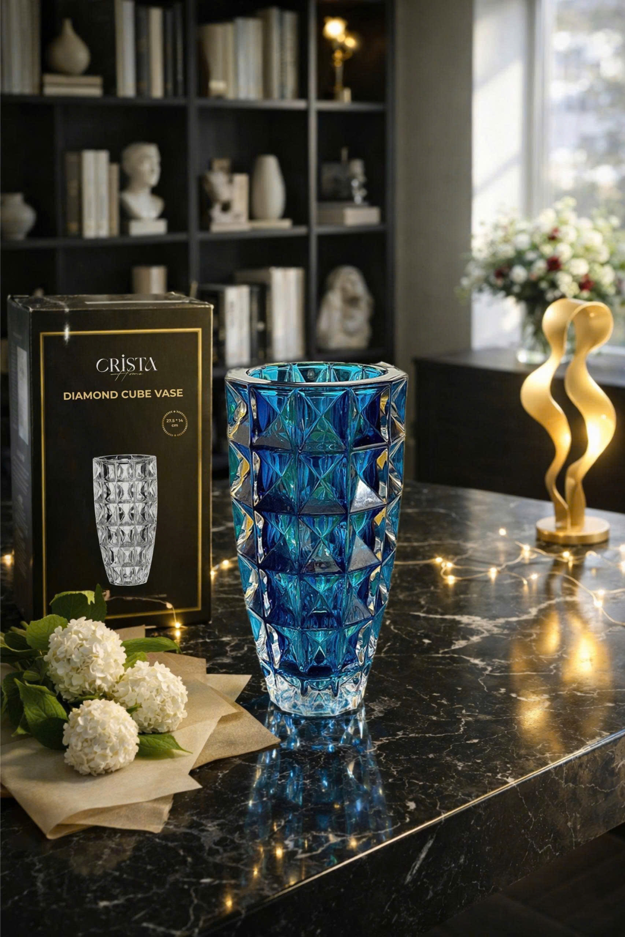 Bình Cắm Hoa Thủy Tinh Vân Kim Cương Màu Xanh Dương 27.5cm CRISTA HOME  (7/8)