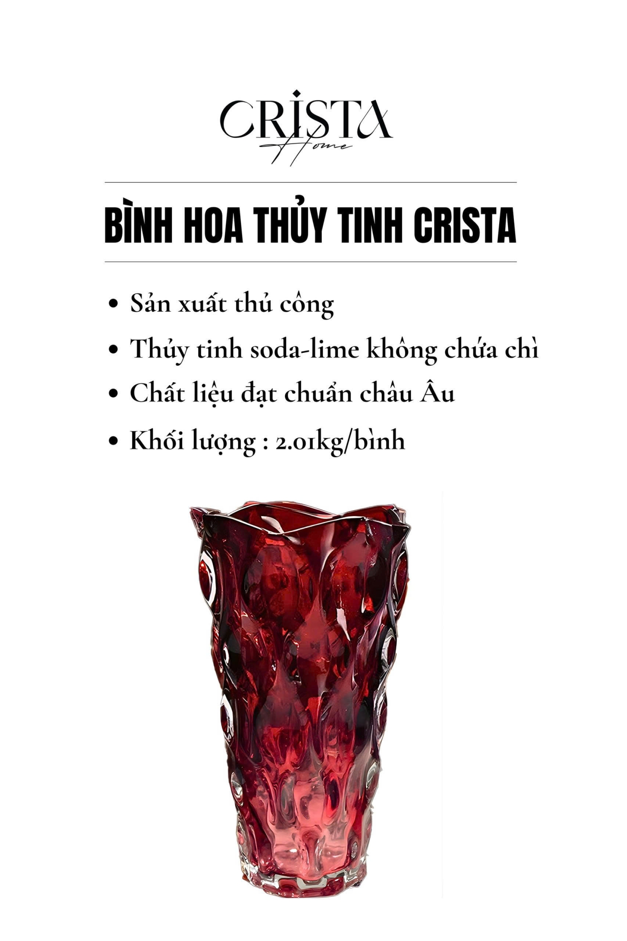 Bình Cắm Hoa Thủy Tinh Dáng Sóng Màu Ombre 28cm CRISTA HOME (6 Màu) — Màu Trắng (4/19)