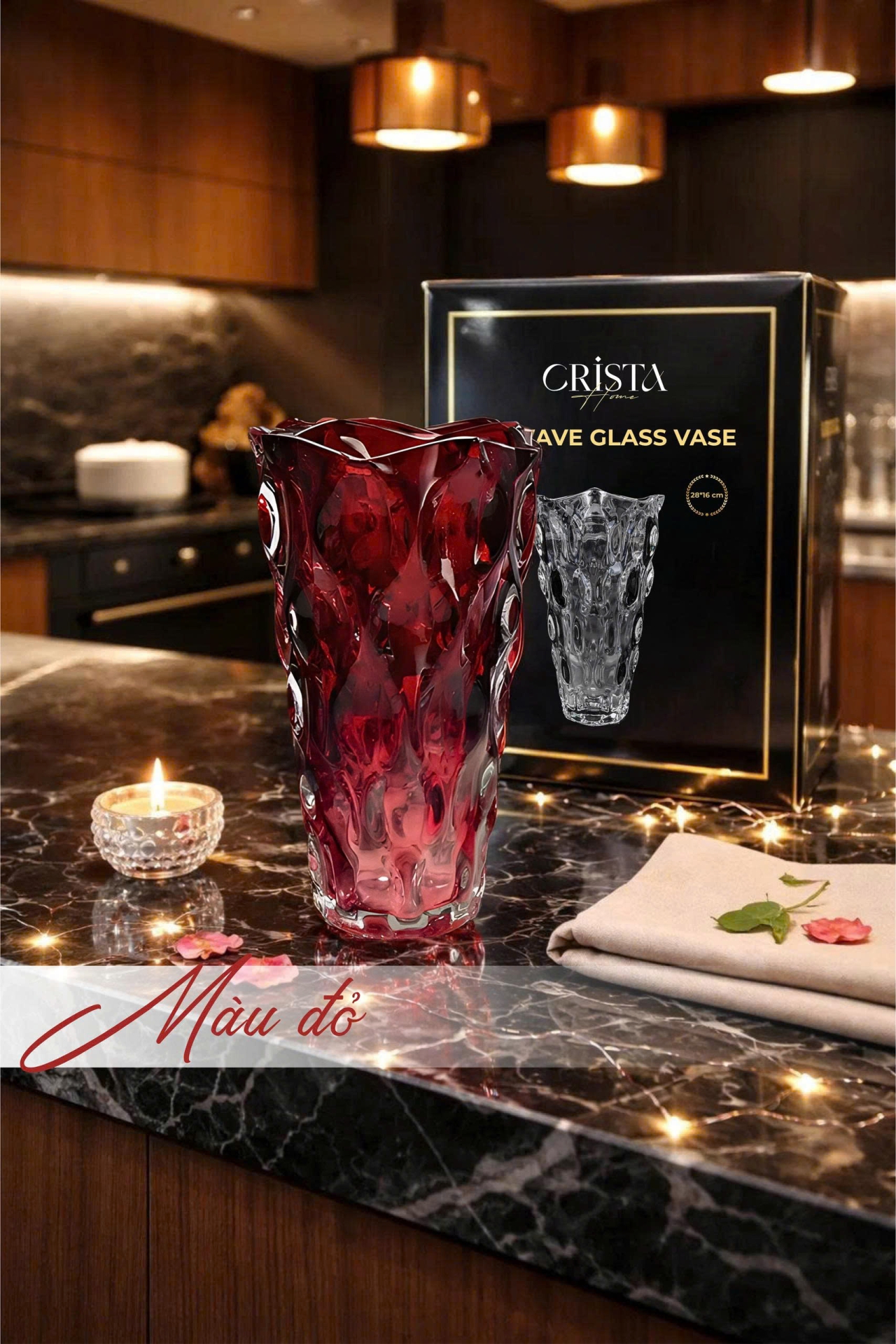 Bình Cắm Hoa Thủy Tinh Dáng Sóng Màu Ombre 28cm CRISTA HOME (6 Màu) — Màu Trắng (7/19)