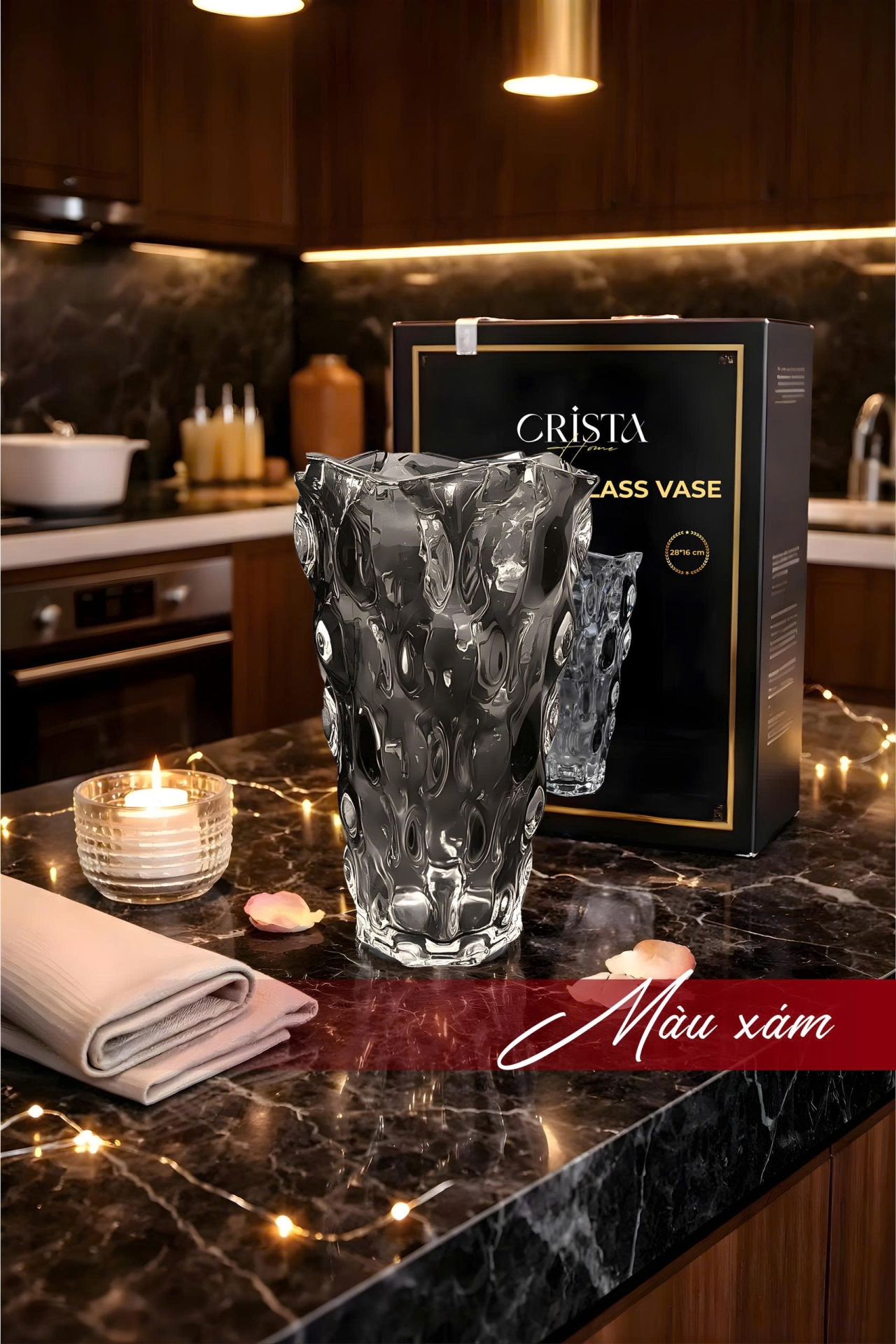 Bình Cắm Hoa Thủy Tinh Dáng Sóng Màu Ombre 28cm CRISTA HOME (6 Màu) — Màu Trắng (9/19)