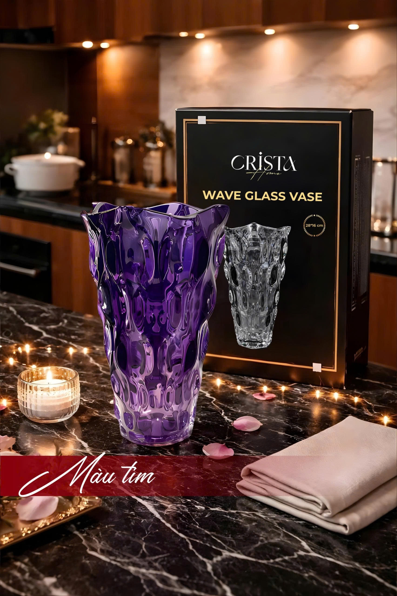 Bình Cắm Hoa Thủy Tinh Dáng Sóng Màu Ombre 28cm CRISTA HOME (6 Màu) — Màu Trắng (18/19)