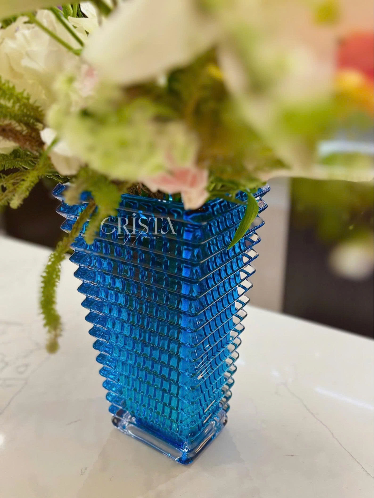 Bình Cắm Hoa Thủy Tinh Dáng Tháp Màu Xanh Dương CRISTA HOME (2/4)