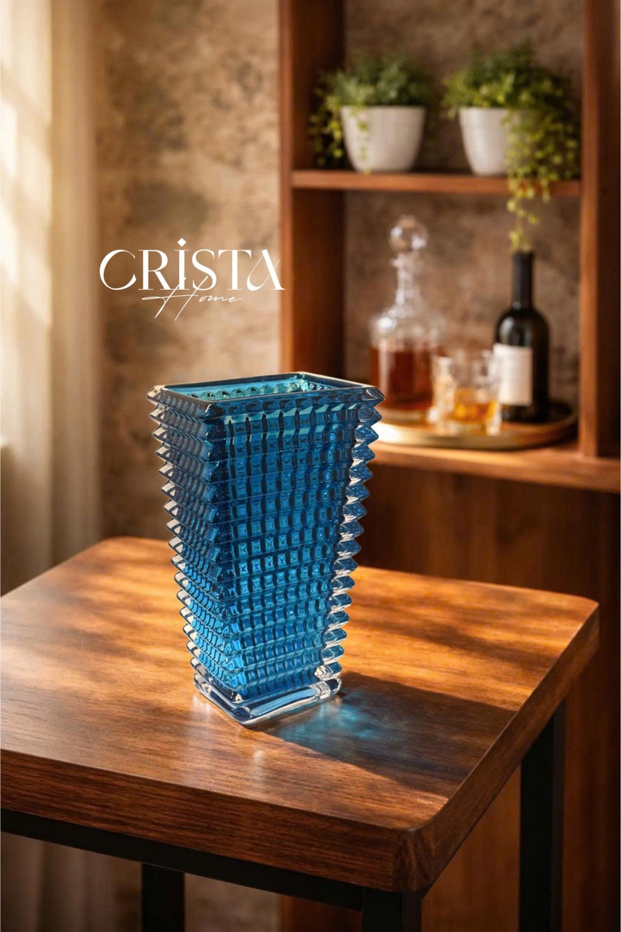 Bình Cắm Hoa Thủy Tinh Dáng Tháp Màu Xanh Dương CRISTA HOME (4/4)