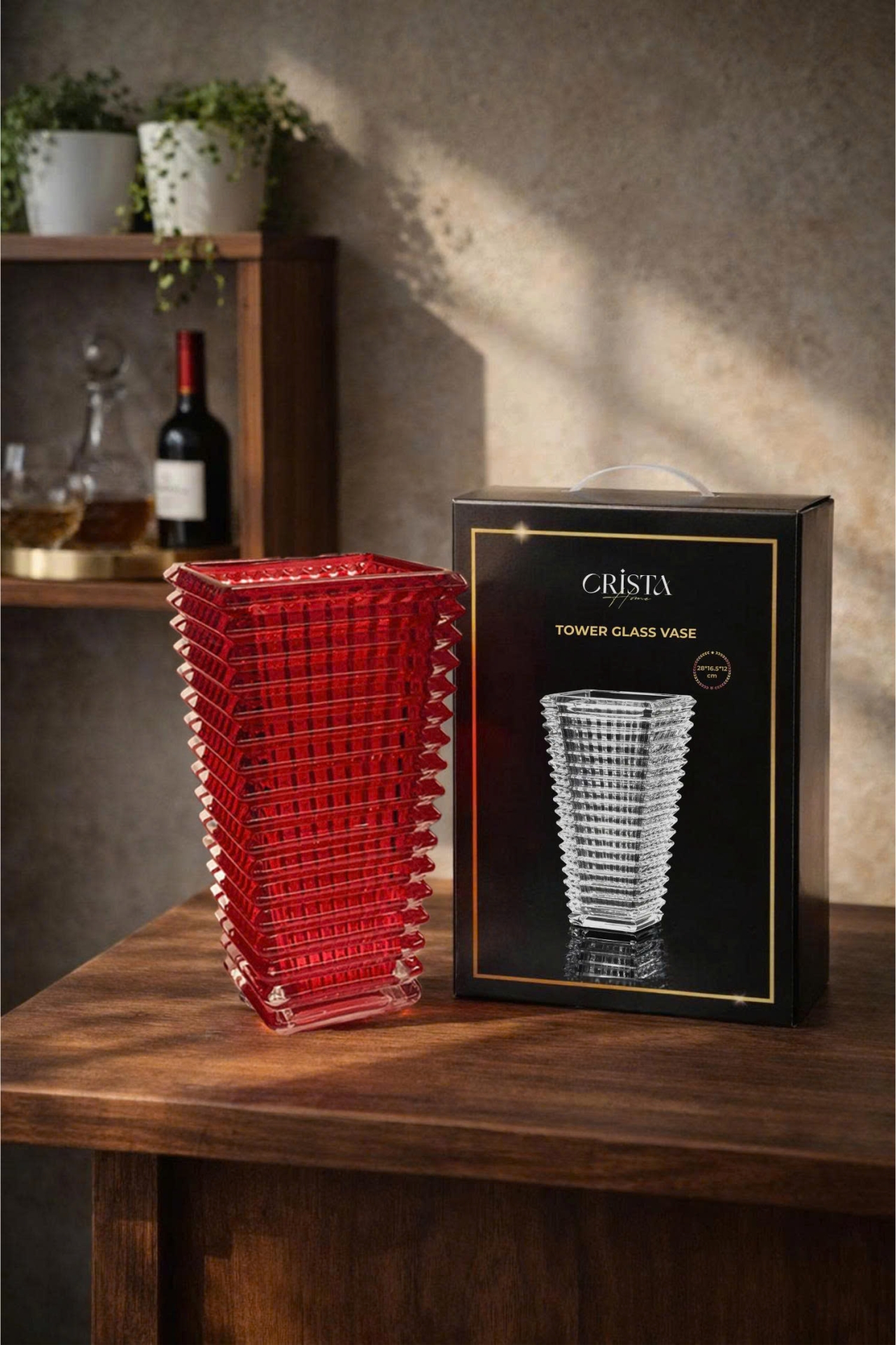 Bình Cắm Hoa Thủy Tinh Dáng Tháp Màu Đỏ 28cm CRISTA HOME (2/3)