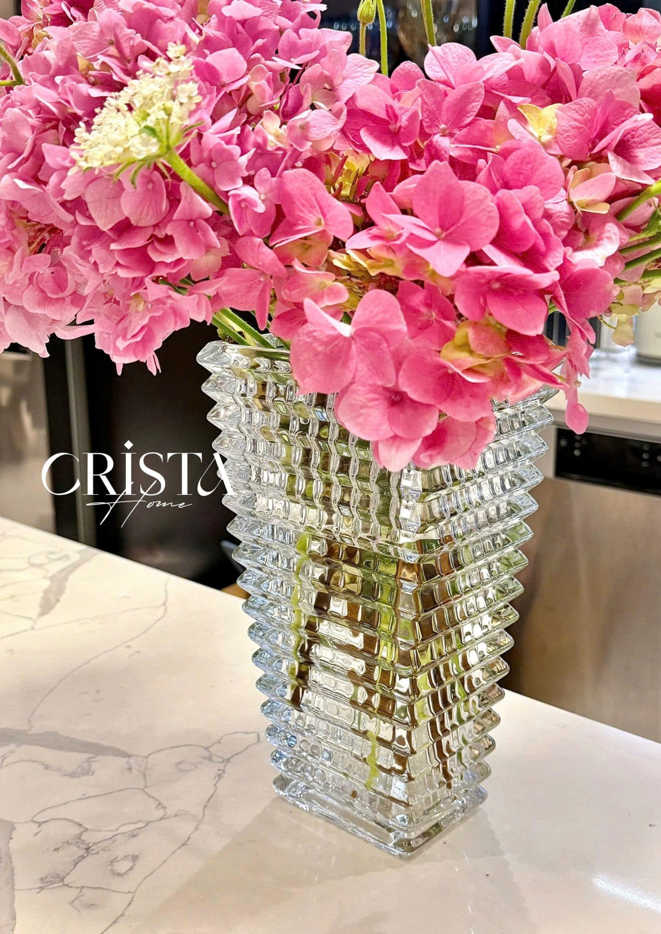 Bình Cắm Hoa Thủy Tinh Dáng Tháp Màu Trắng Trong Suốt 28cm CRISTA HOME (3/4)
