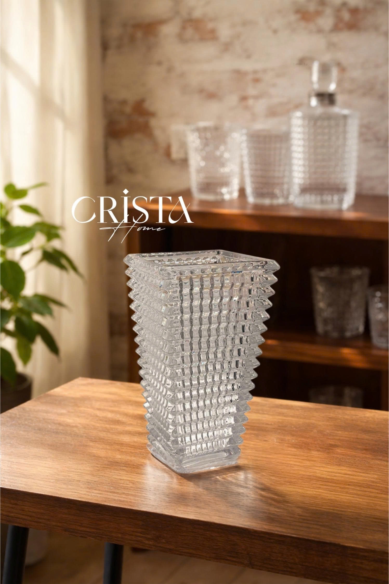 Bình Cắm Hoa Thủy Tinh Dáng Tháp Màu Trắng Trong Suốt 28cm CRISTA HOME (4/4)