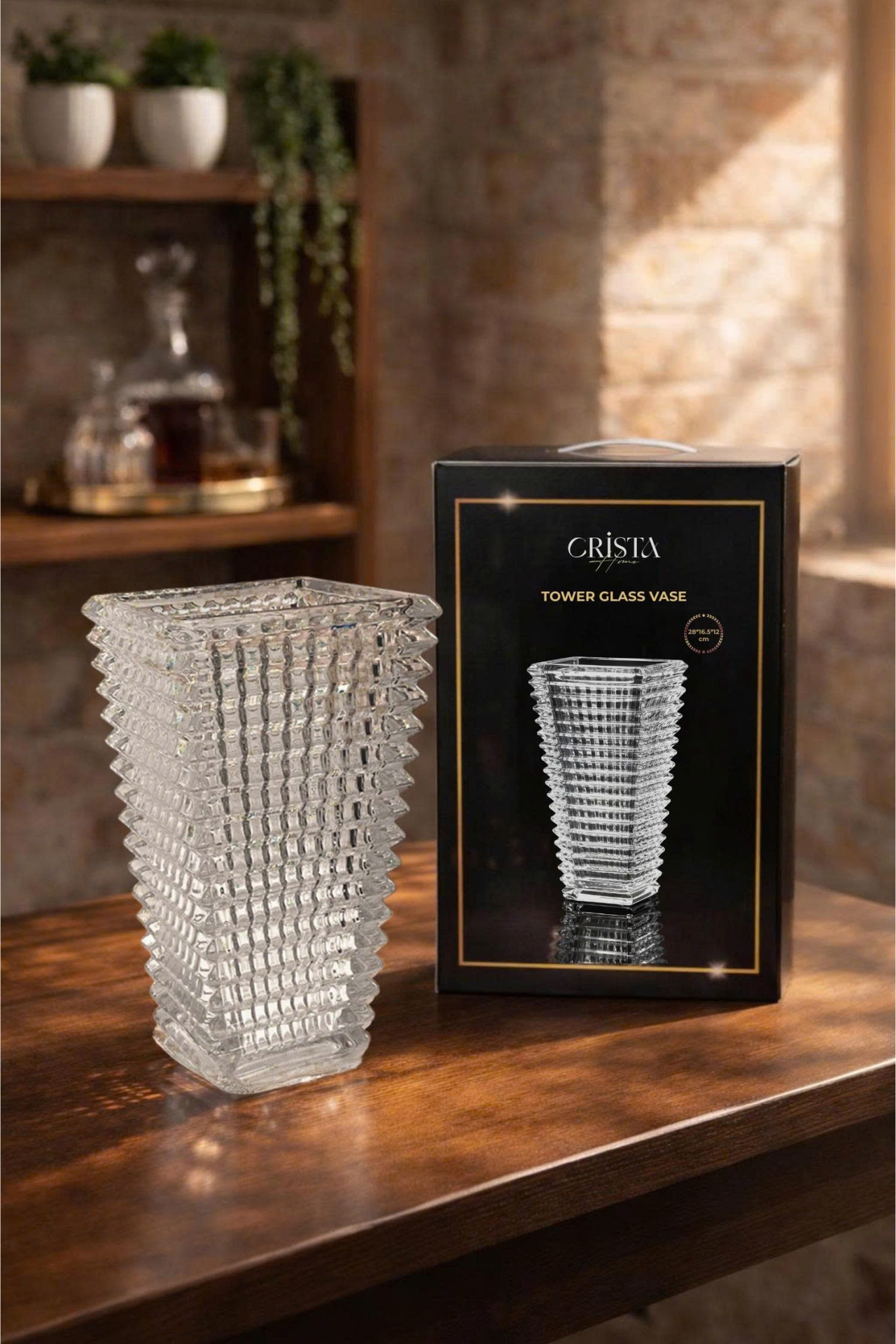 Bình Cắm Hoa Thủy Tinh Dáng Tháp Màu Trắng Trong Suốt 28cm CRISTA HOME 
