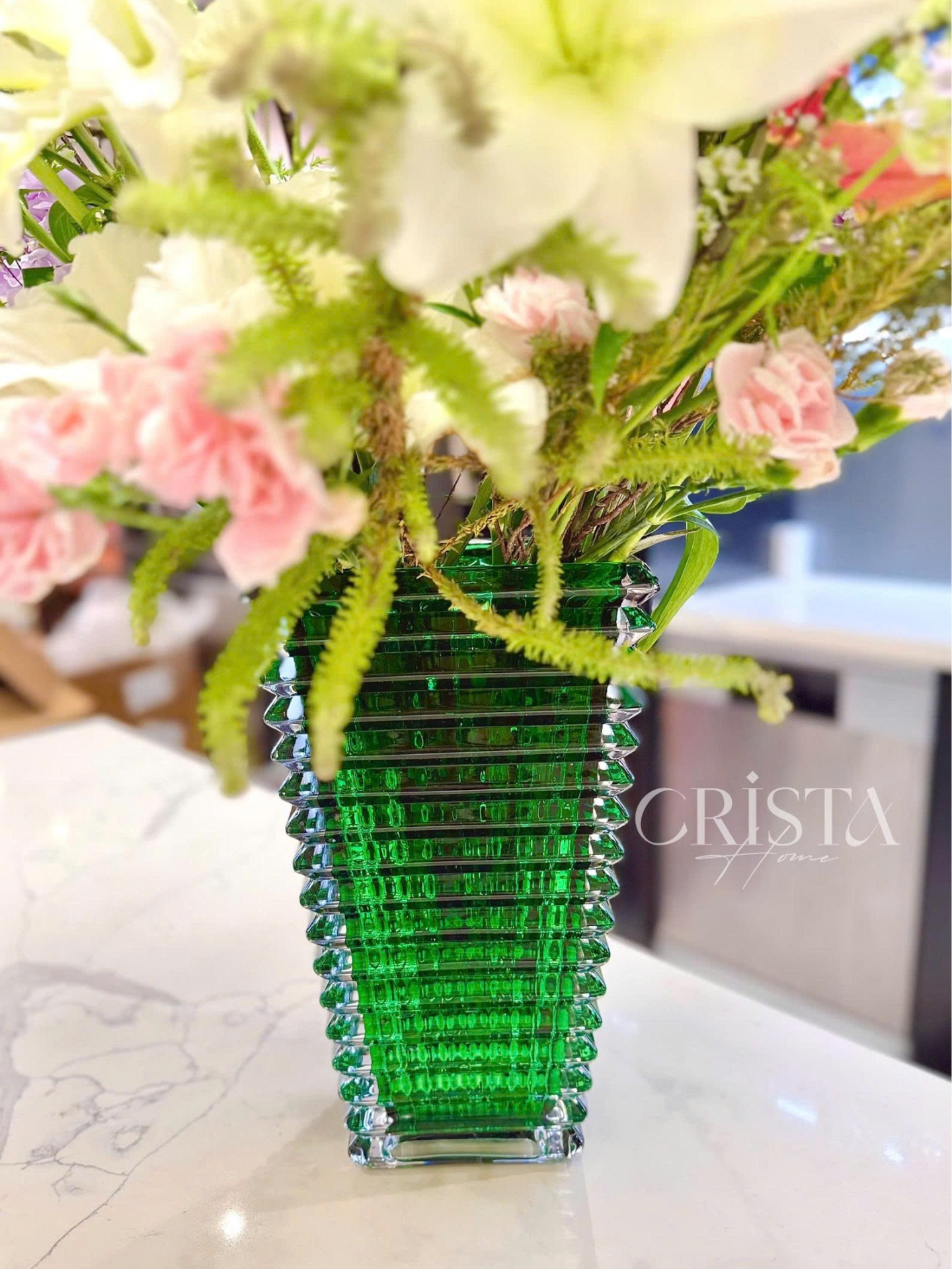 Bình Cắm Hoa Thủy Tinh Dáng Tháp Màu Xanh Lá 28cm CRISTA HOME (2/4)