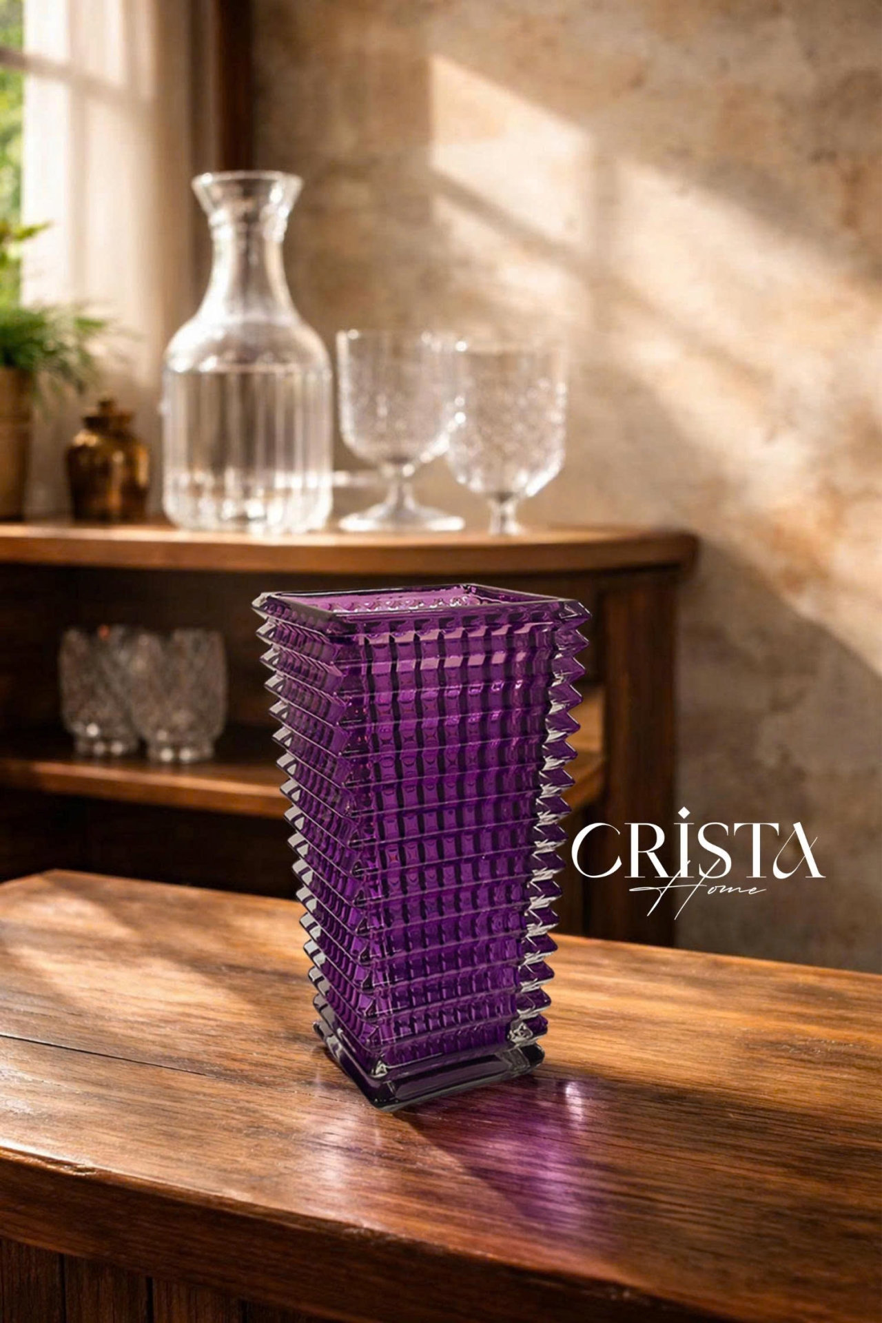 Bình Cắm Hoa Thủy Tinh Dáng Tháp Màu Tím 28cm CRISTA HOME (4/4)