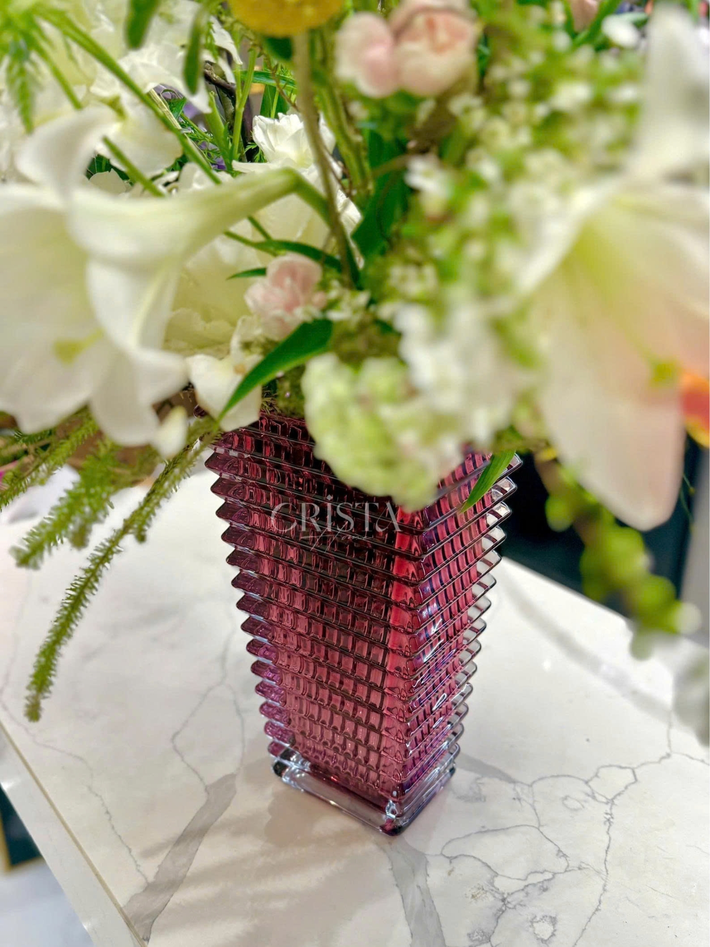 Bình Cắm Hoa Thủy Tinh Dáng Tháp Màu Hồng CRISTA HOME (2/4)