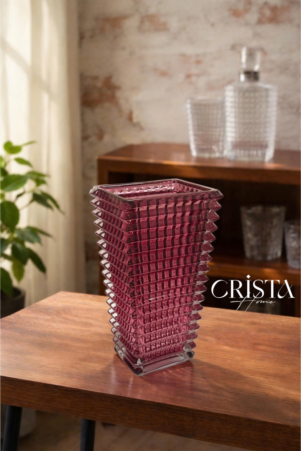 Bình Cắm Hoa Thủy Tinh Dáng Tháp Màu Hồng CRISTA HOME (4/4)