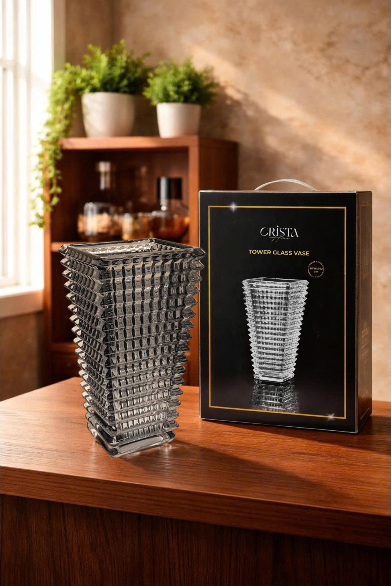 Bình cắm hoa thủy tinh dáng tháp 28cm CRISTA HOME (4/4)