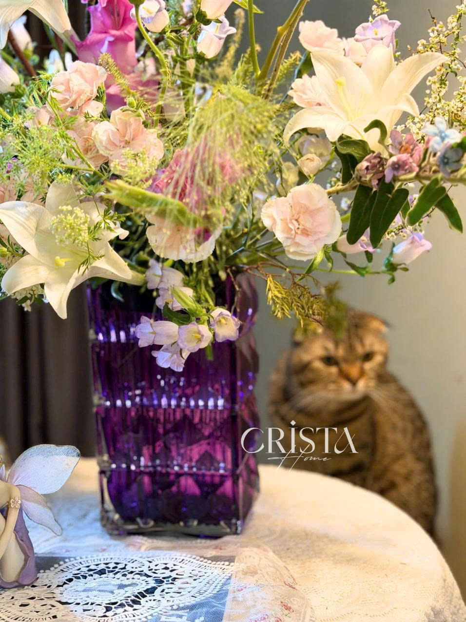 BÌNH CẮM HOA THỦY TINH MÀU TÍM VÂN KIM CƯƠNG 4 TẦNG Crista Home (2/3)
