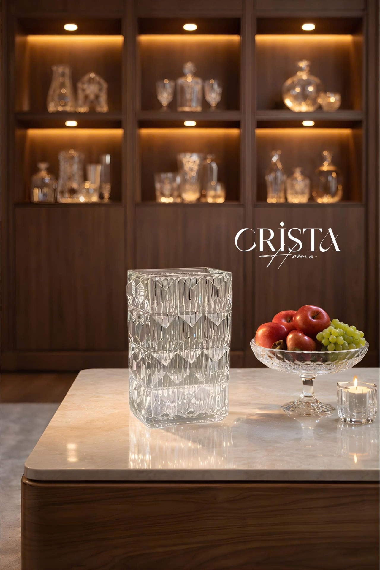 BÌNH CẮM HOA THỦY TINH MÀU TRẮNG VÂN KIM CƯƠNG 4 TẦNG Crista Home 