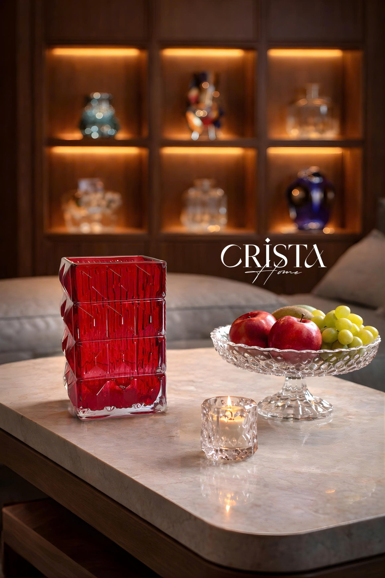 Bình Cắm Hoa Thủy Tinh Màu Đỏ Vân Kim Cương 4 Tầng Crista Home (3/3)