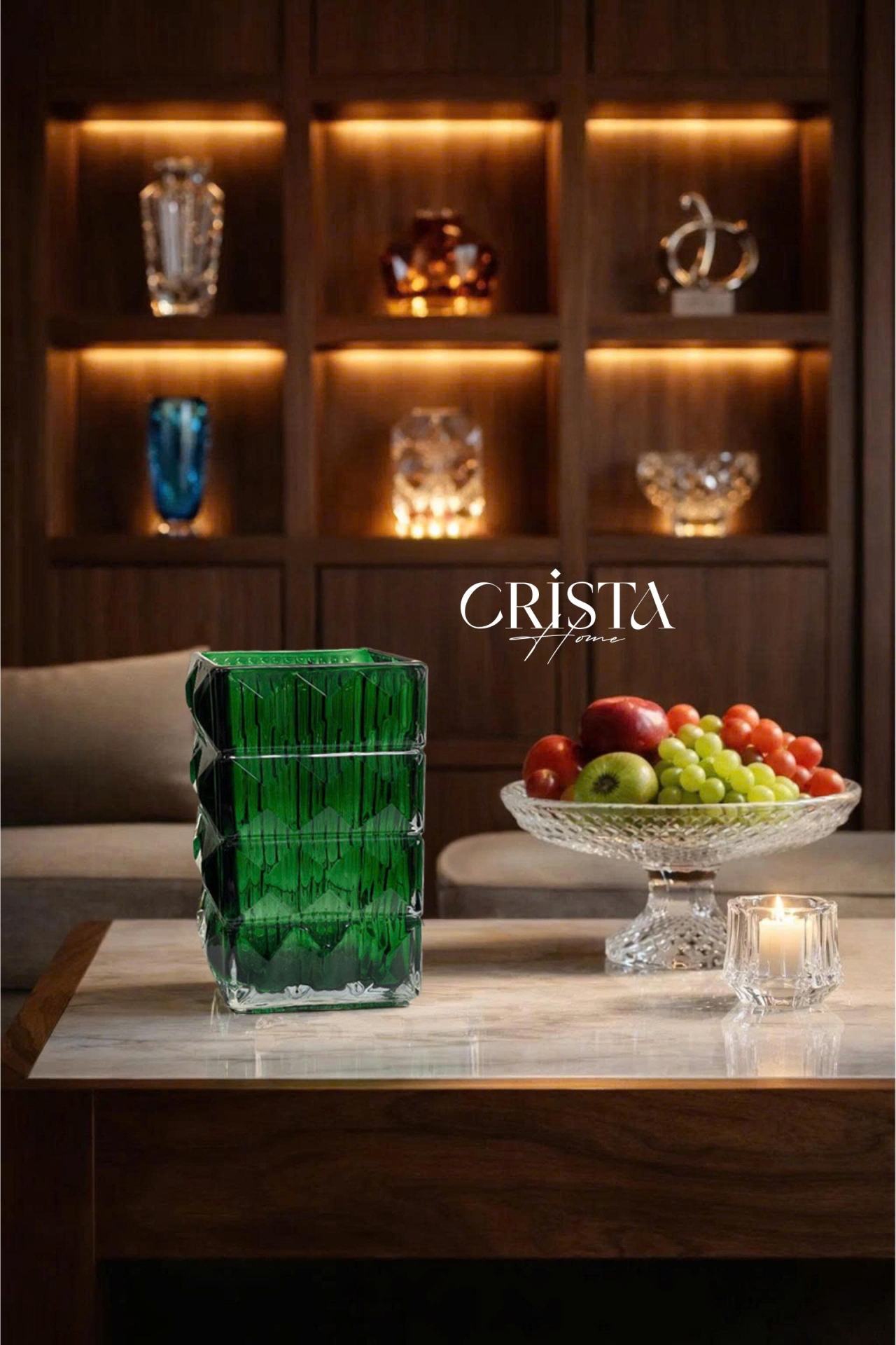 Bình Cắm Hoa Màu Xanh Thủy Tinh Vân Kim Cương 4 Tầng CRISTA HOME - Decor Tủ Kệ Sang Trọng (2/4)