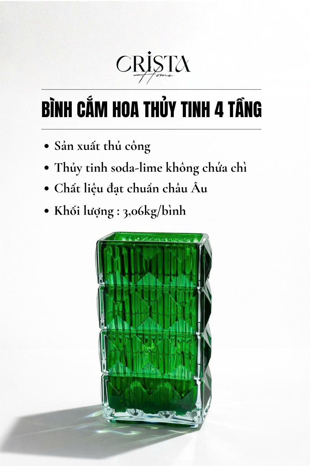 Bình Cắm Hoa Màu Xanh Thủy Tinh Vân Kim Cương 4 Tầng CRISTA HOME - Decor Tủ Kệ Sang Trọng (4/4)