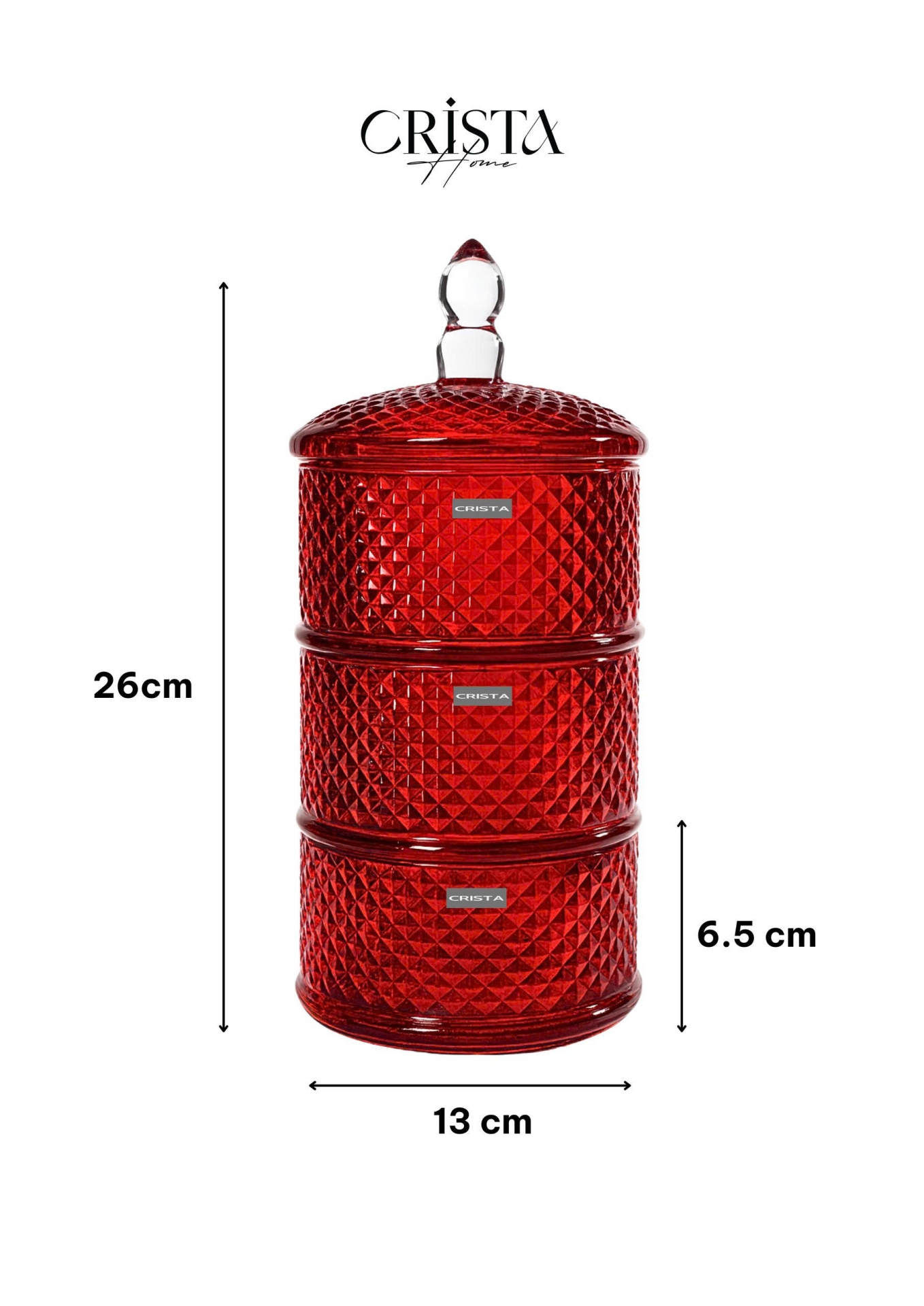 HŨ ĐỰNG MỨT (2 Màu) THỦY TINH 3 TẦNG VÂN KIM CƯƠNG — Màu Đỏ (5/8)