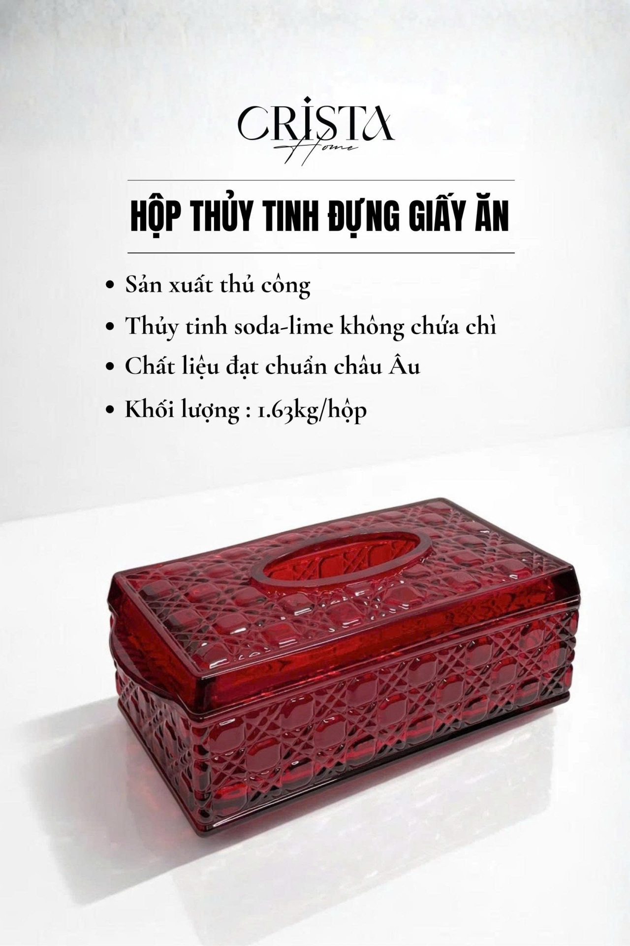 HỘP THỦY TINH ĐỰNG GIẤY ĂN VÂN PHA LÊ NỔI | 3 Màu — MÀU ĐỎ (4/13)