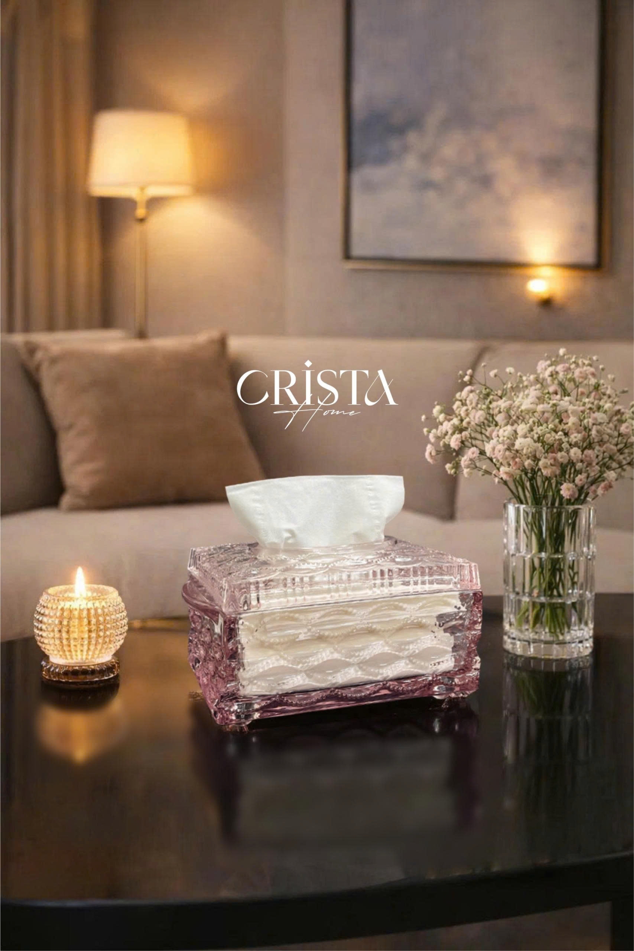 Hộp Thủy Tinh Đựng Giấy Ăn Vân Sóng CRISTA HOME - Thiết Kế Mới (5 Màu) — MÀU HỒNG (3/19)