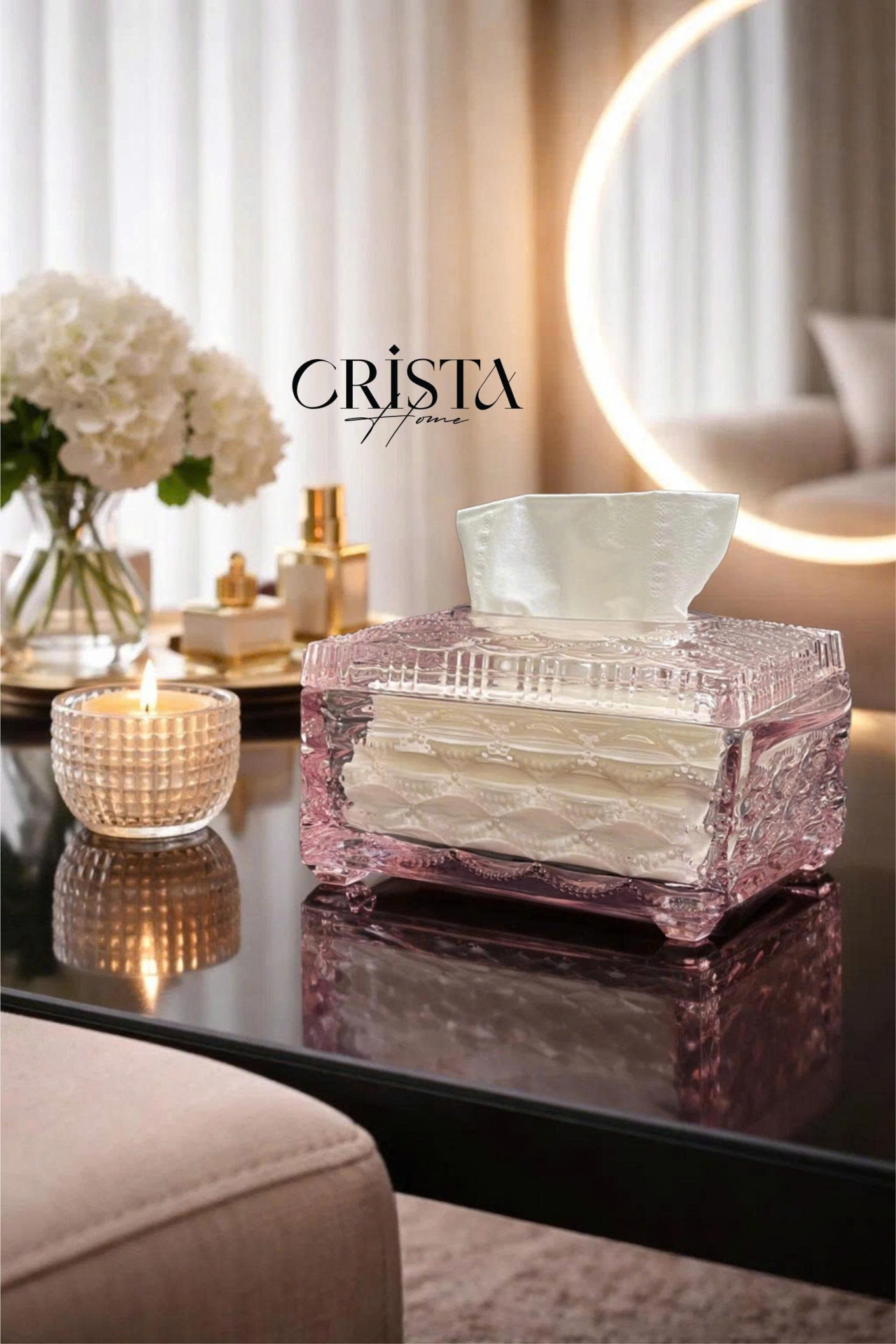 Hộp Thủy Tinh Đựng Giấy Ăn Vân Sóng CRISTA HOME - Thiết Kế Mới (5 Màu) — MÀU HỒNG (5/19)