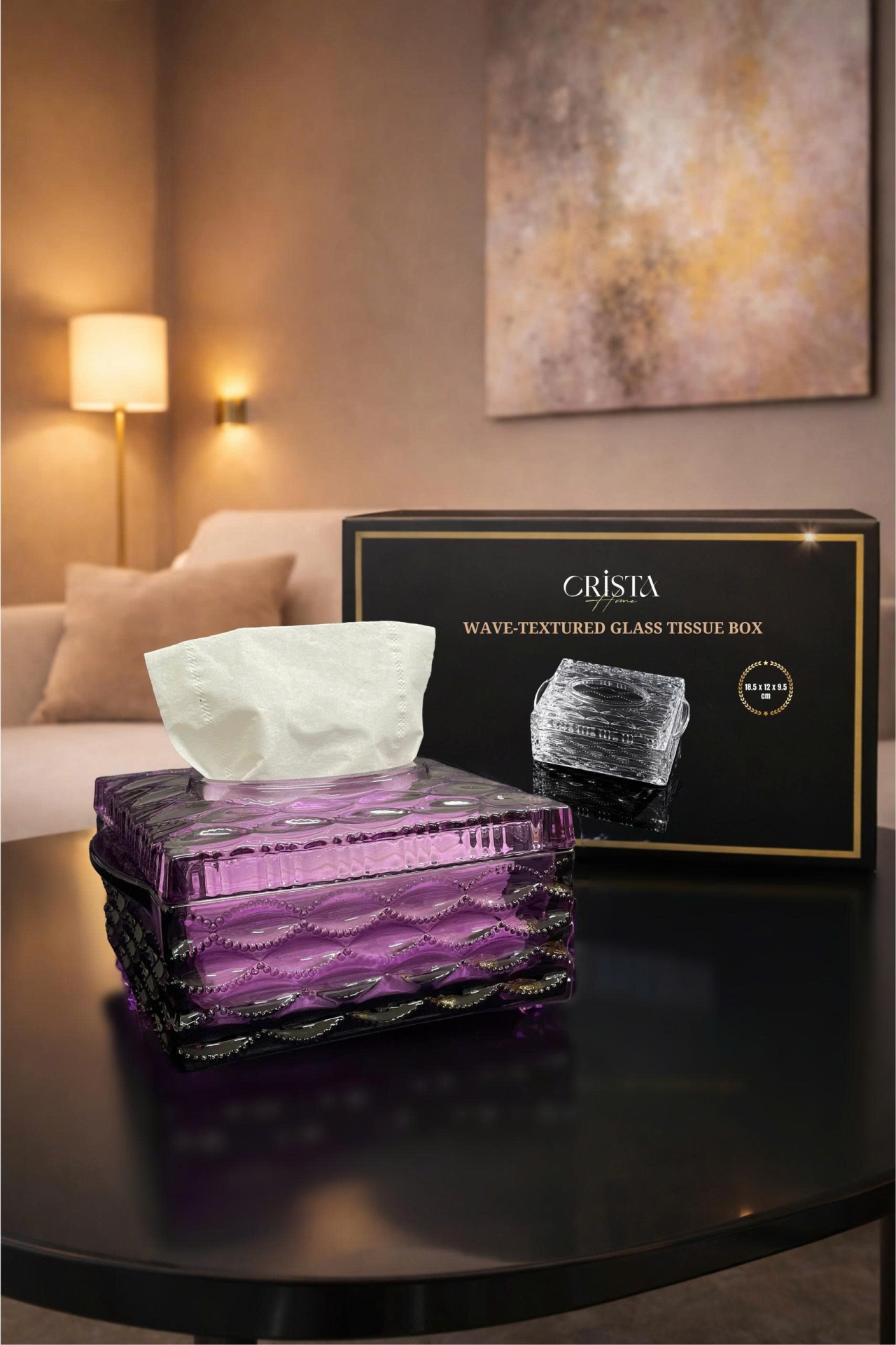 Hộp Thủy Tinh Đựng Giấy Ăn Vân Sóng CRISTA HOME - Thiết Kế Mới (5 Màu) — MÀU HỒNG (6/19)