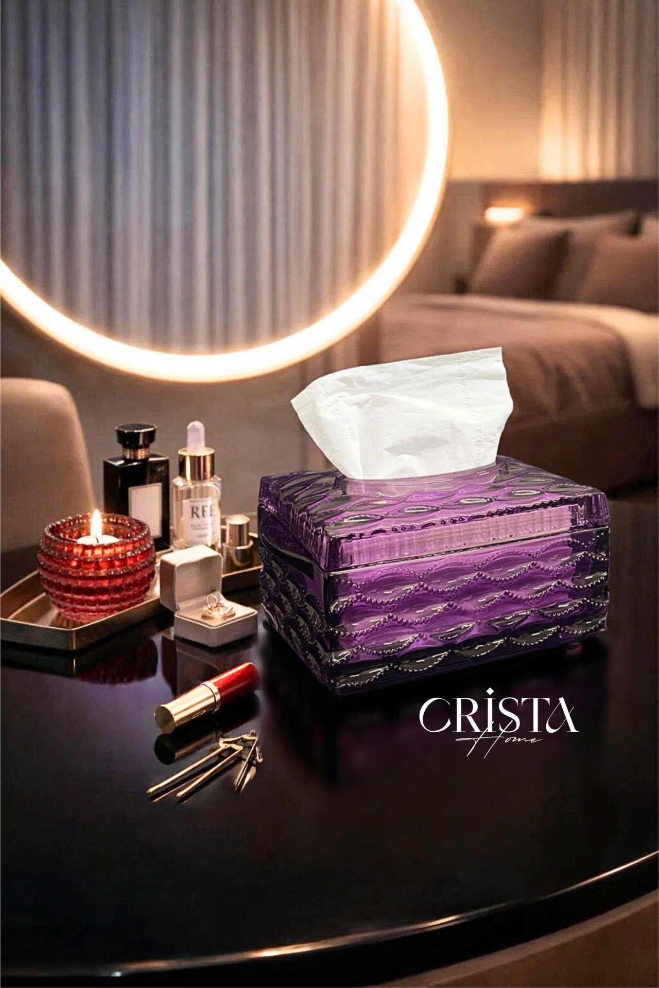 Hộp Thủy Tinh Đựng Giấy Ăn Vân Sóng CRISTA HOME - Thiết Kế Mới (5 Màu) — MÀU HỒNG (7/19)